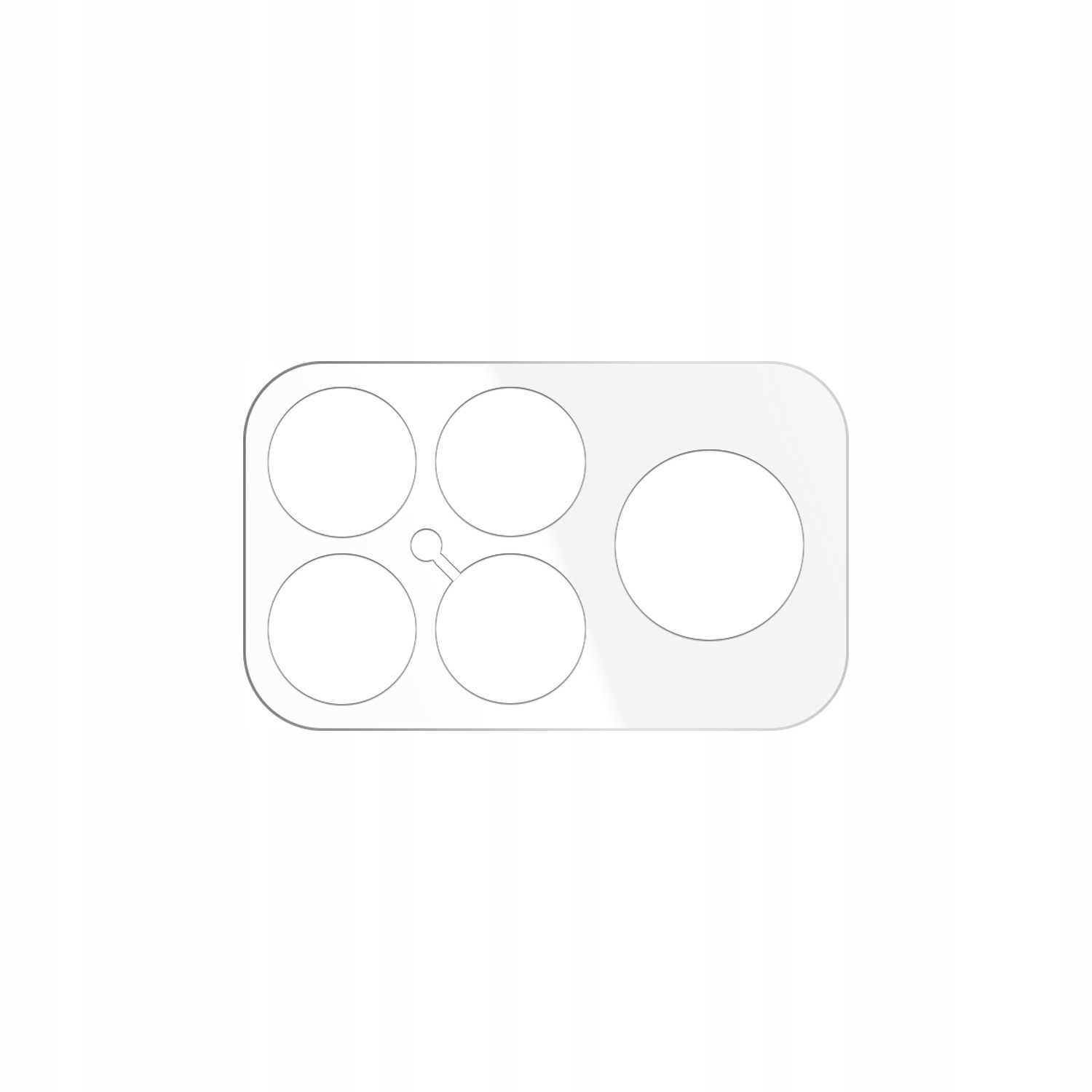 Biały prostokątny obiekt z zaokrąglonymi rogami i pięcioma okrągłymi wycięciami. Tło jest białe.