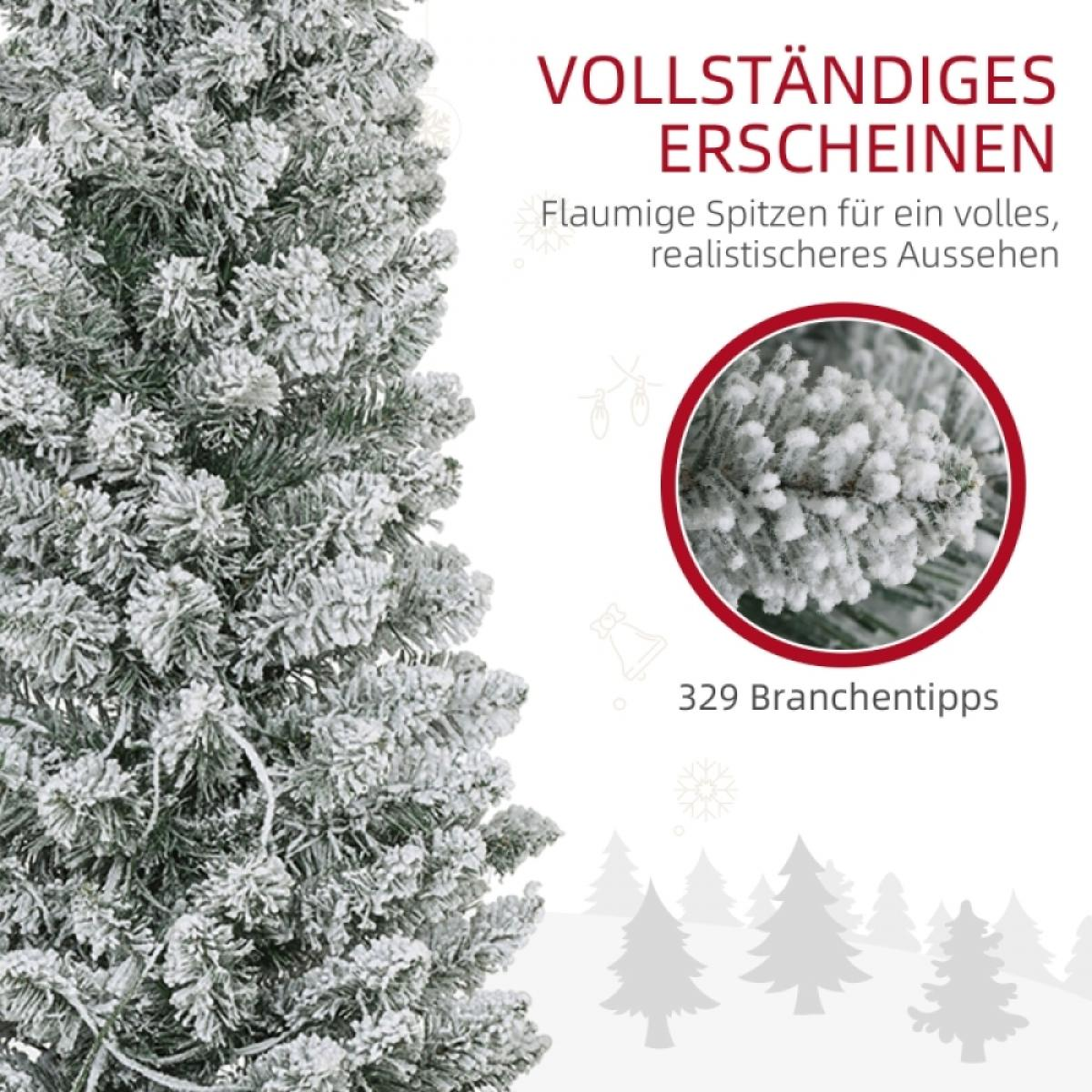 Nahaufnahme eines verschneiten Weihnachtsbaums. Der Einsatz zeigt einen Zweig, der Text lautet 'vollständiges erscheinen', '329 Branchentipps'.