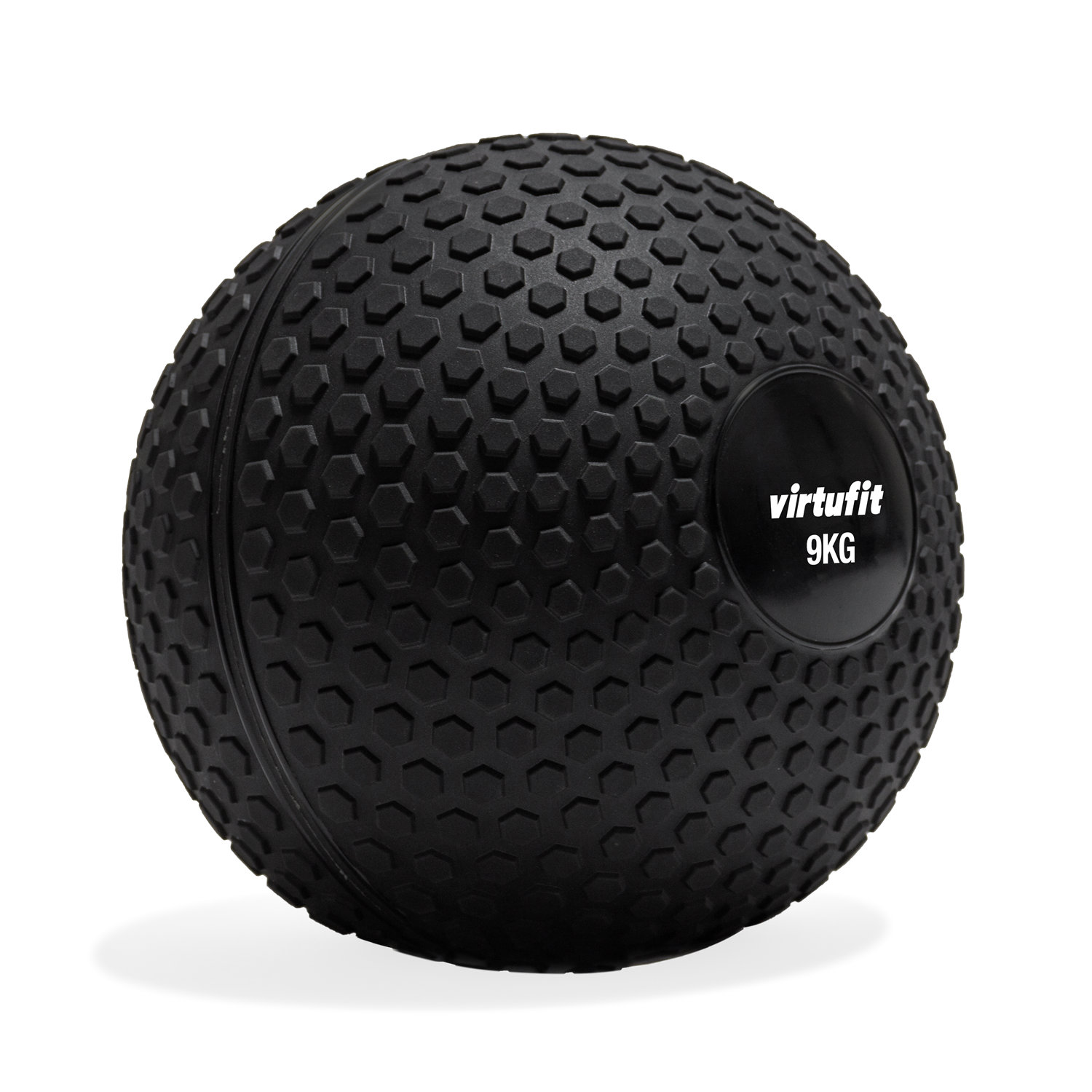 Schwarzer Virtufit 9KG Medizinball mit strukturierter Oberfläche. Der Ball befindet sich auf weißem Hintergrund mit Schatten.