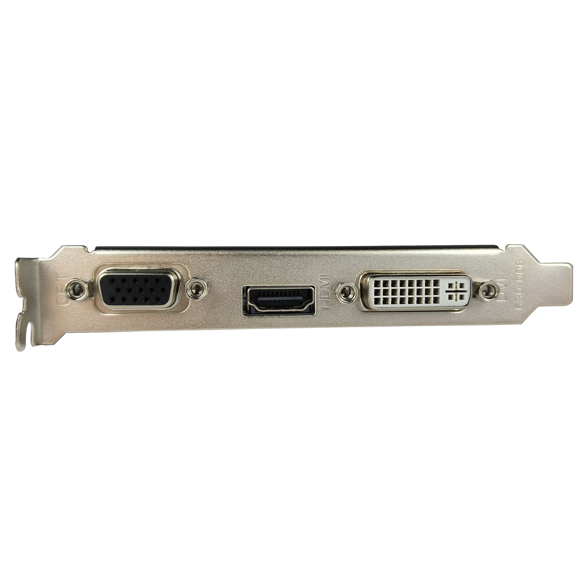 VGA, HDMI ve DVI portlu bir grafik kartı beyaz bir arka plan üzerinde görüntüleniyor.