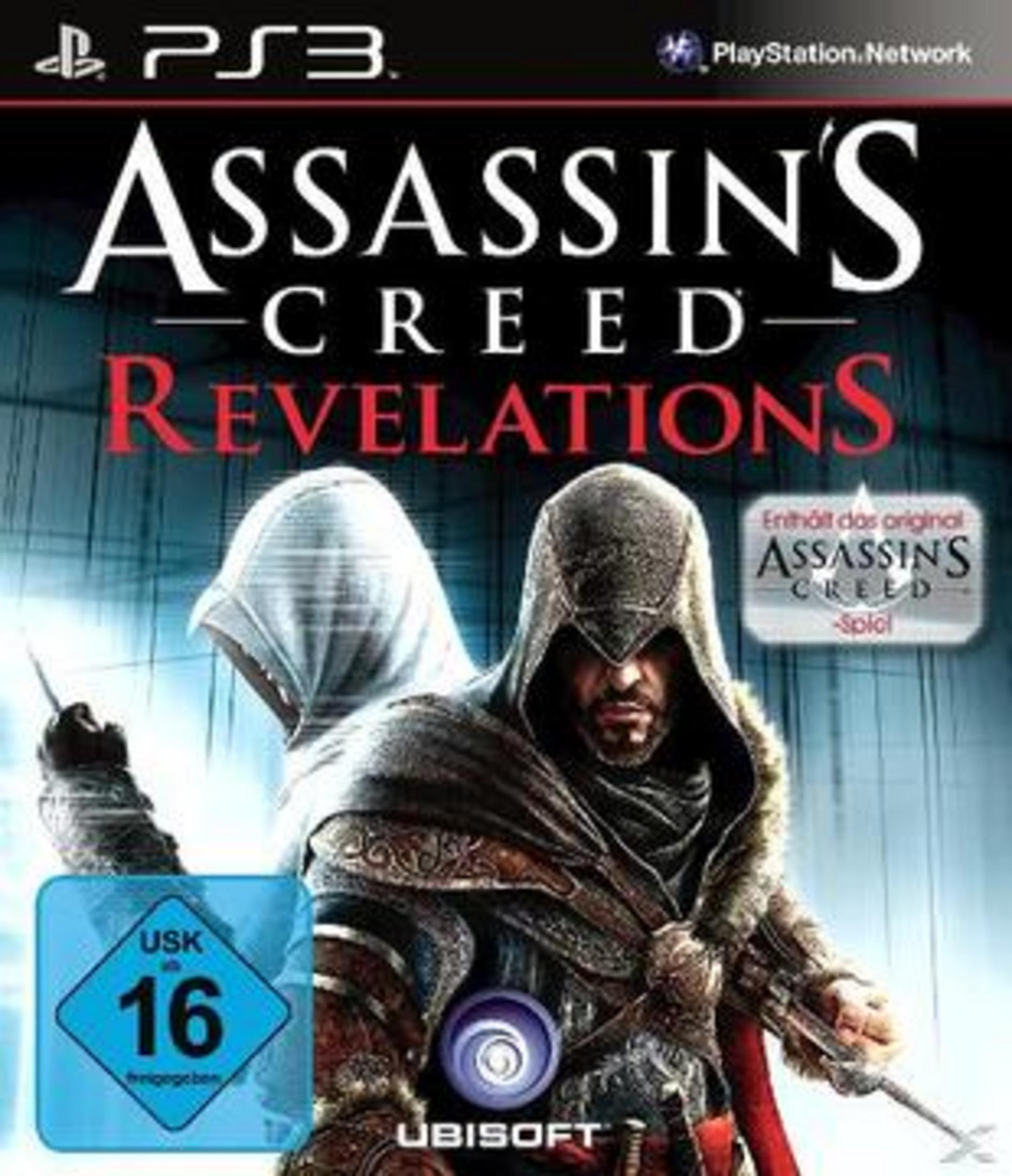 Cover-Art für Assassin's Creed: Revelations. Eine Kapuzenfigur hält eine Klinge. Der Titel steht oben.