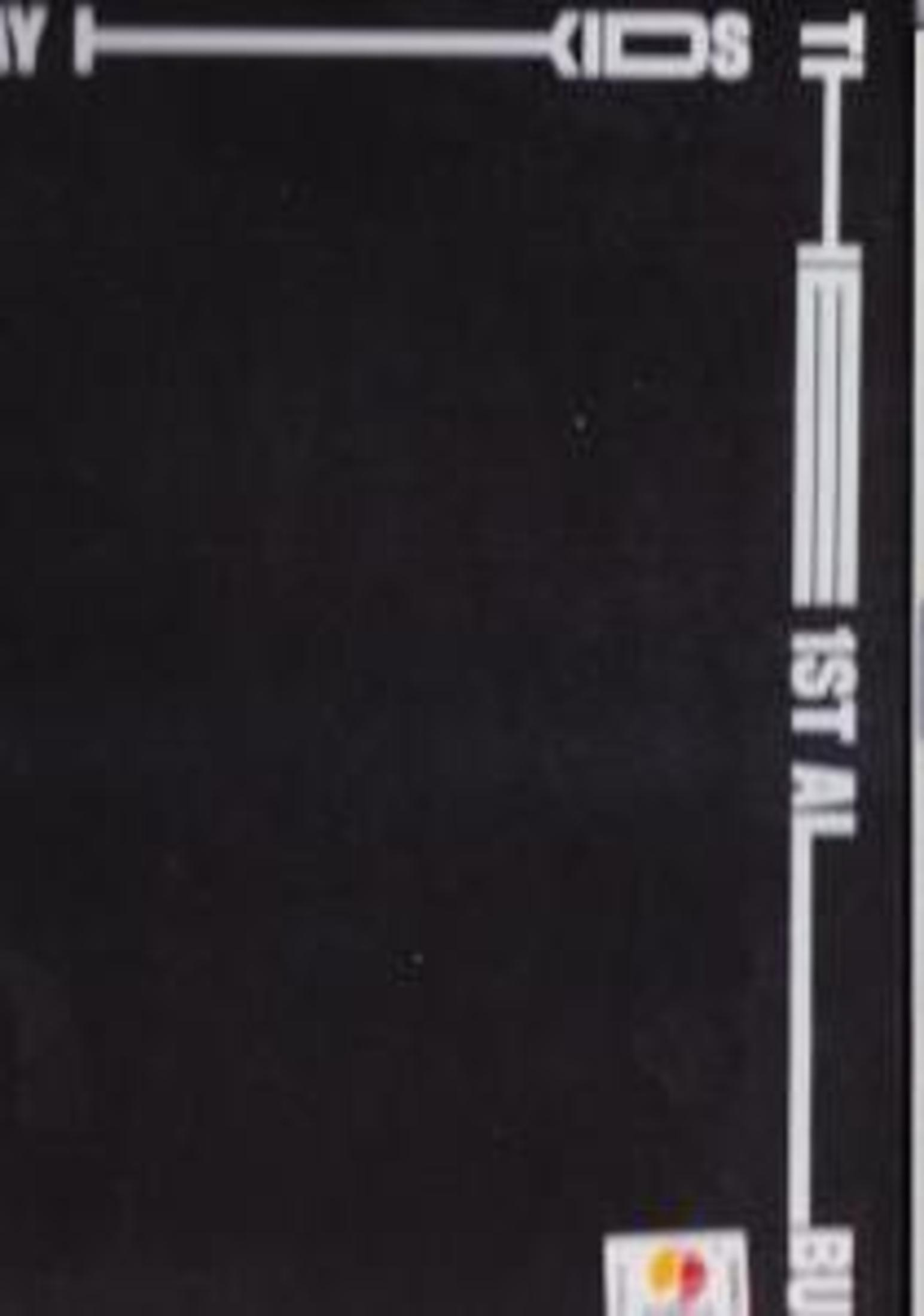 Sfondo nero con testo bianco 'KIDS'. Barra verticale bianca con testo '1ST AL'.