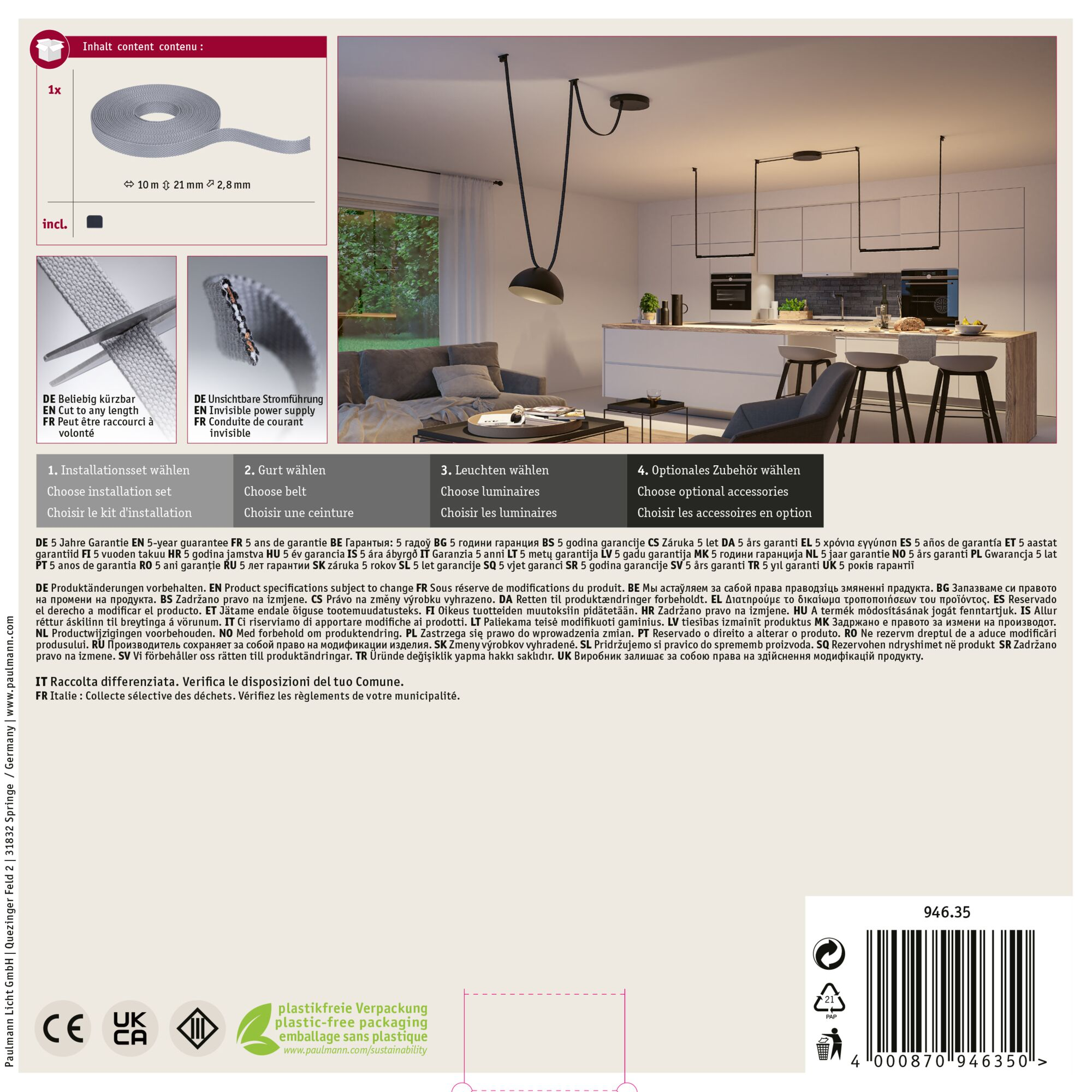 Das Bild zeigt eine Produktbox mit grauem Klebeband und Diagrammen mit Text.