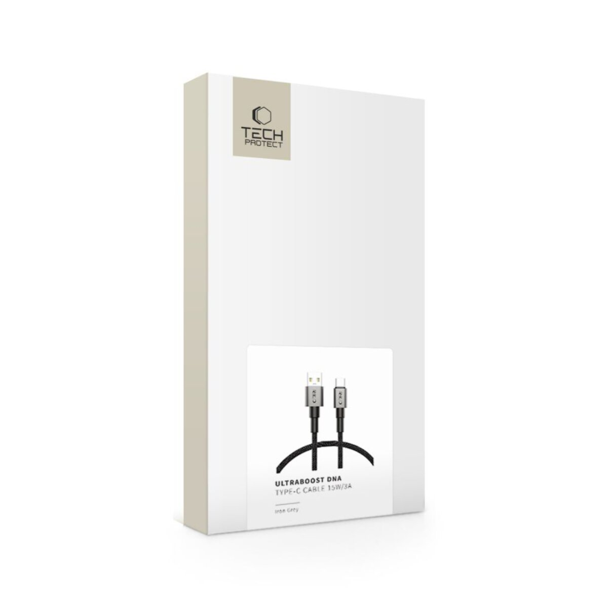 Weiße Box mit Logo und Kabelillustration. Text: 'Ultraboost DNA Type-C Cable 15W/3A'.