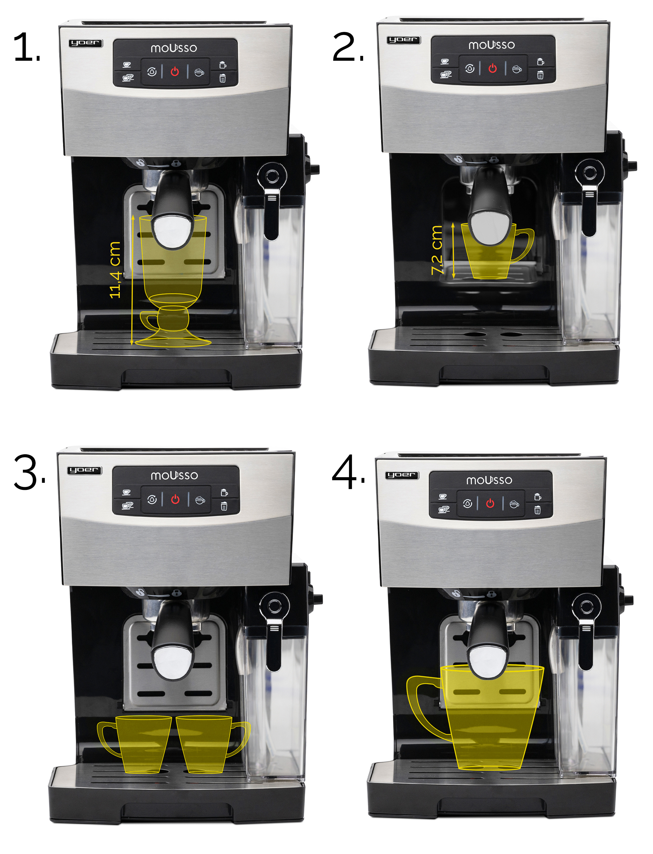 Ekspres do kawy ze stalowym frontem, czarnym korpusem i przezroczystym zbiornikiem na wodę.