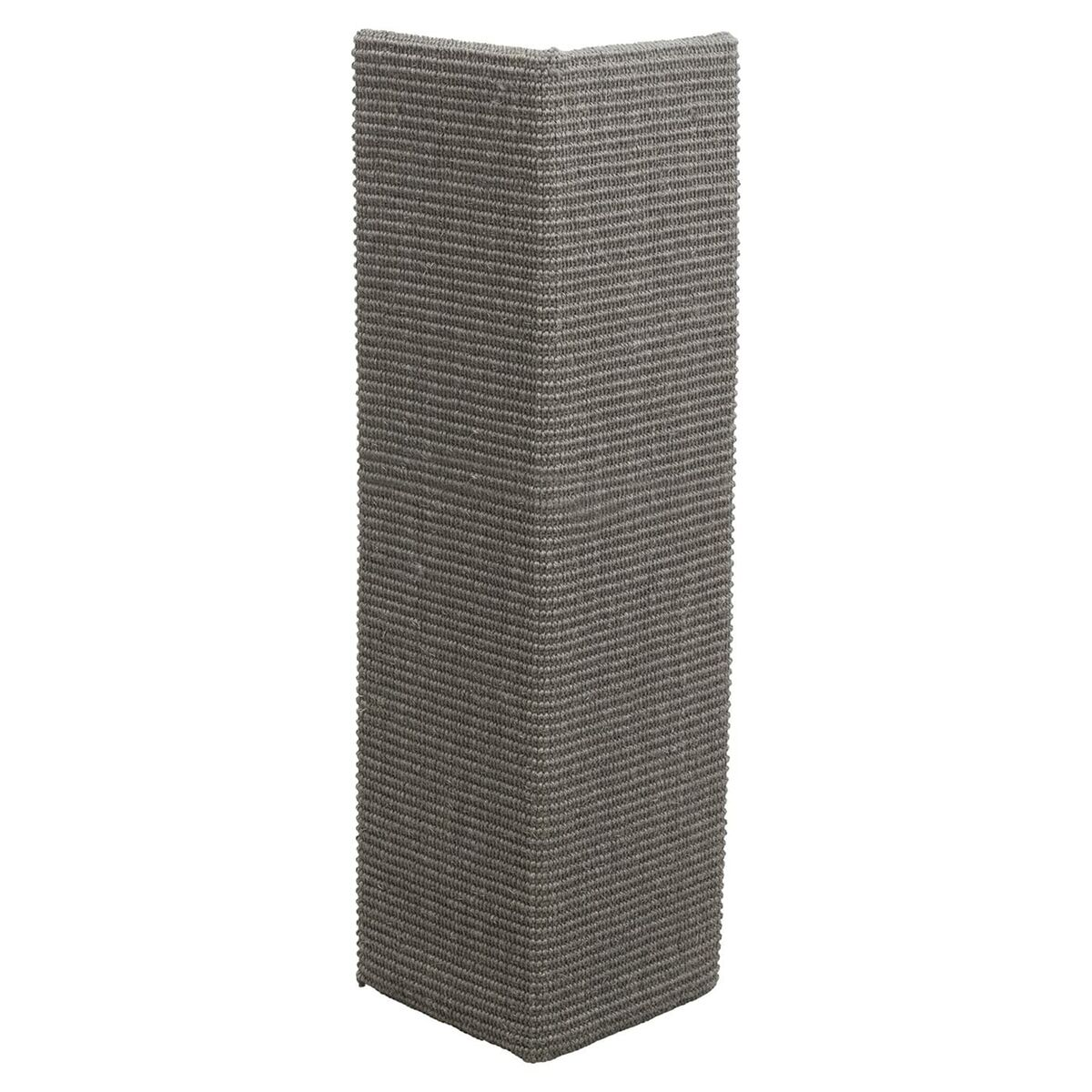 Estructura rectangular alta y gris con superficie texturizada, posiblemente de material tejido, aislada sobre fondo blanco.