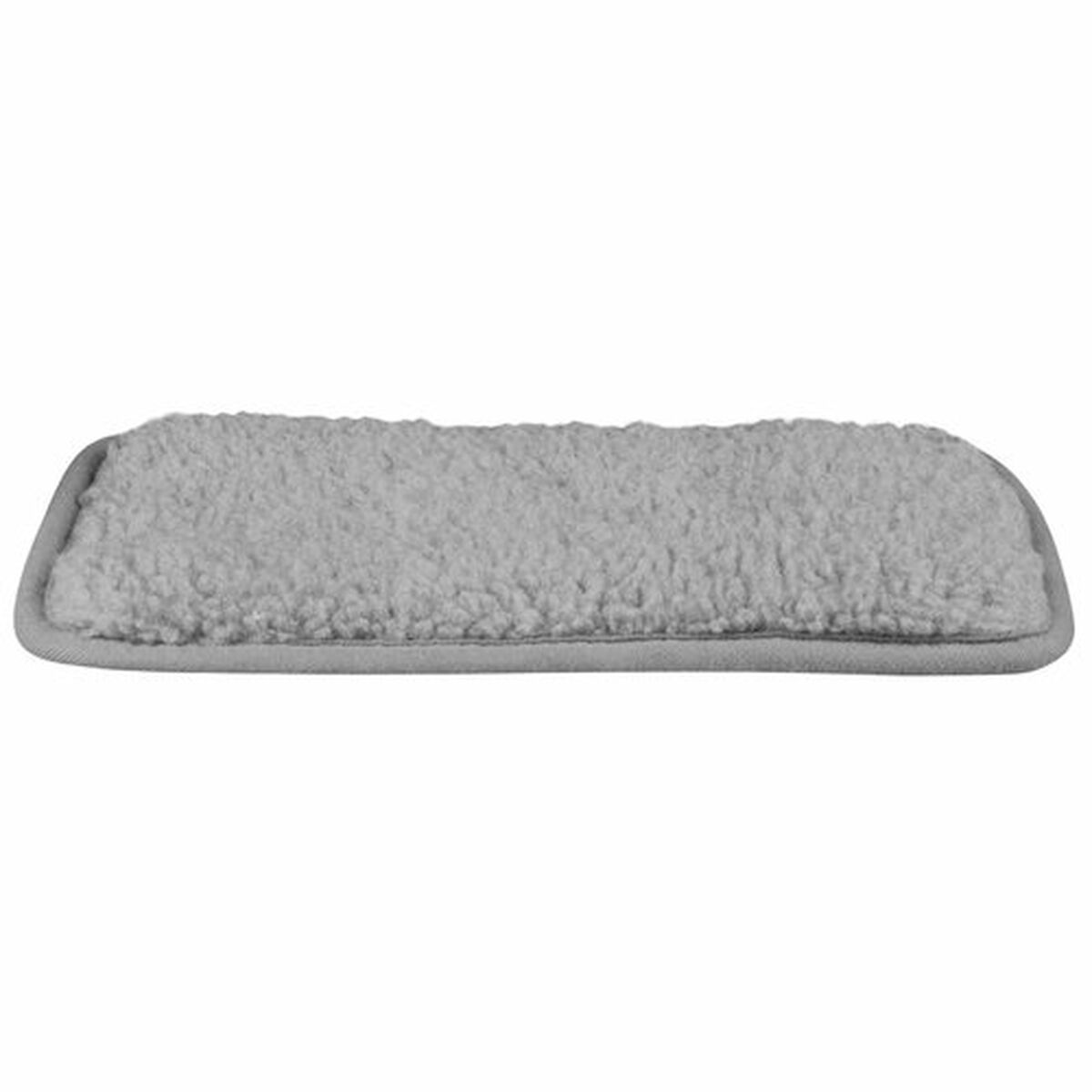 Una testa per mocio rettangolare, grigio chiaro, in microfibra con angoli arrotondati, bordata da un bordo grigio scuro, su sfondo bianco.