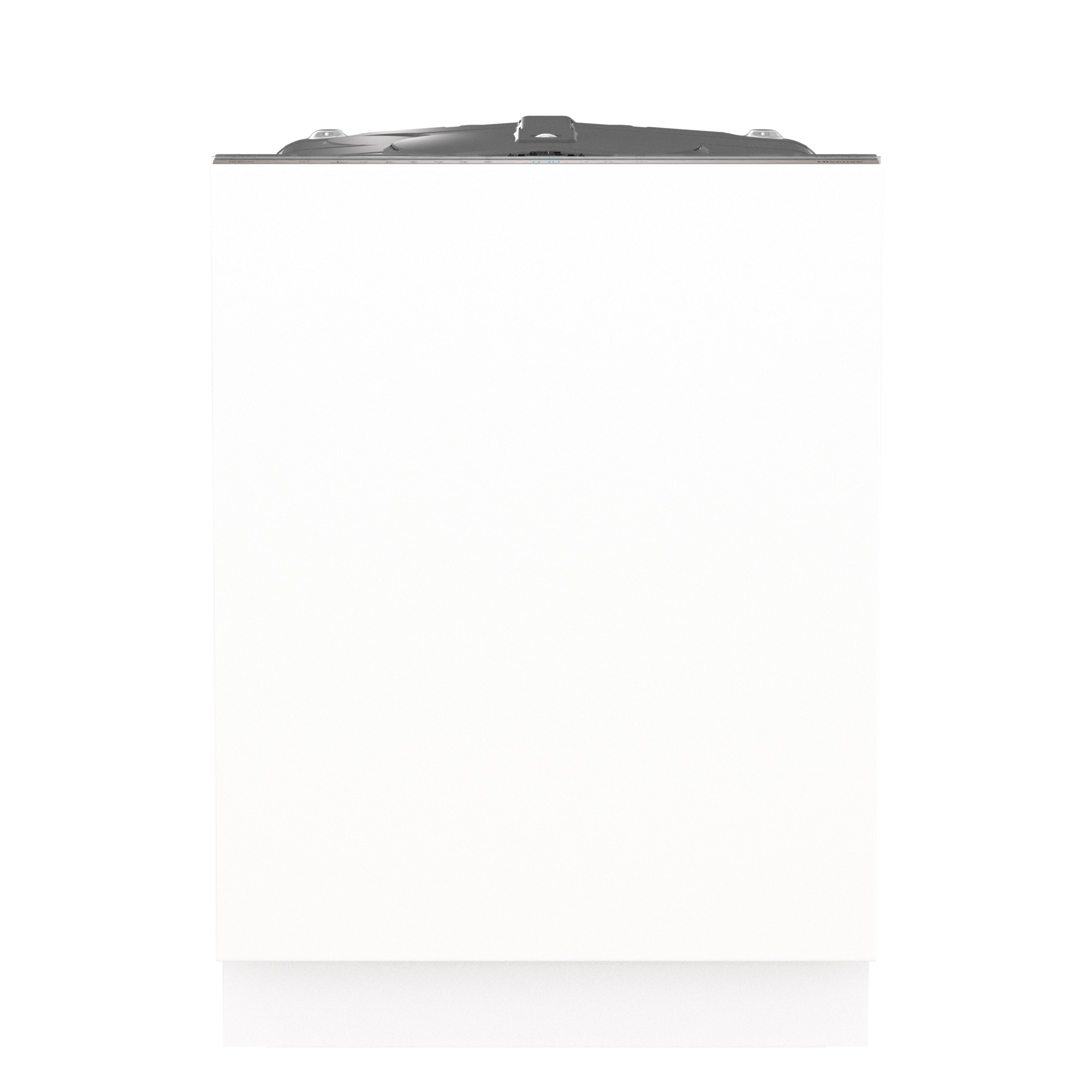 Un electrodoméstico blanco y rectangular. La parte superior tiene un ribete metálico. La parte inferior tiene una sección empotrada.