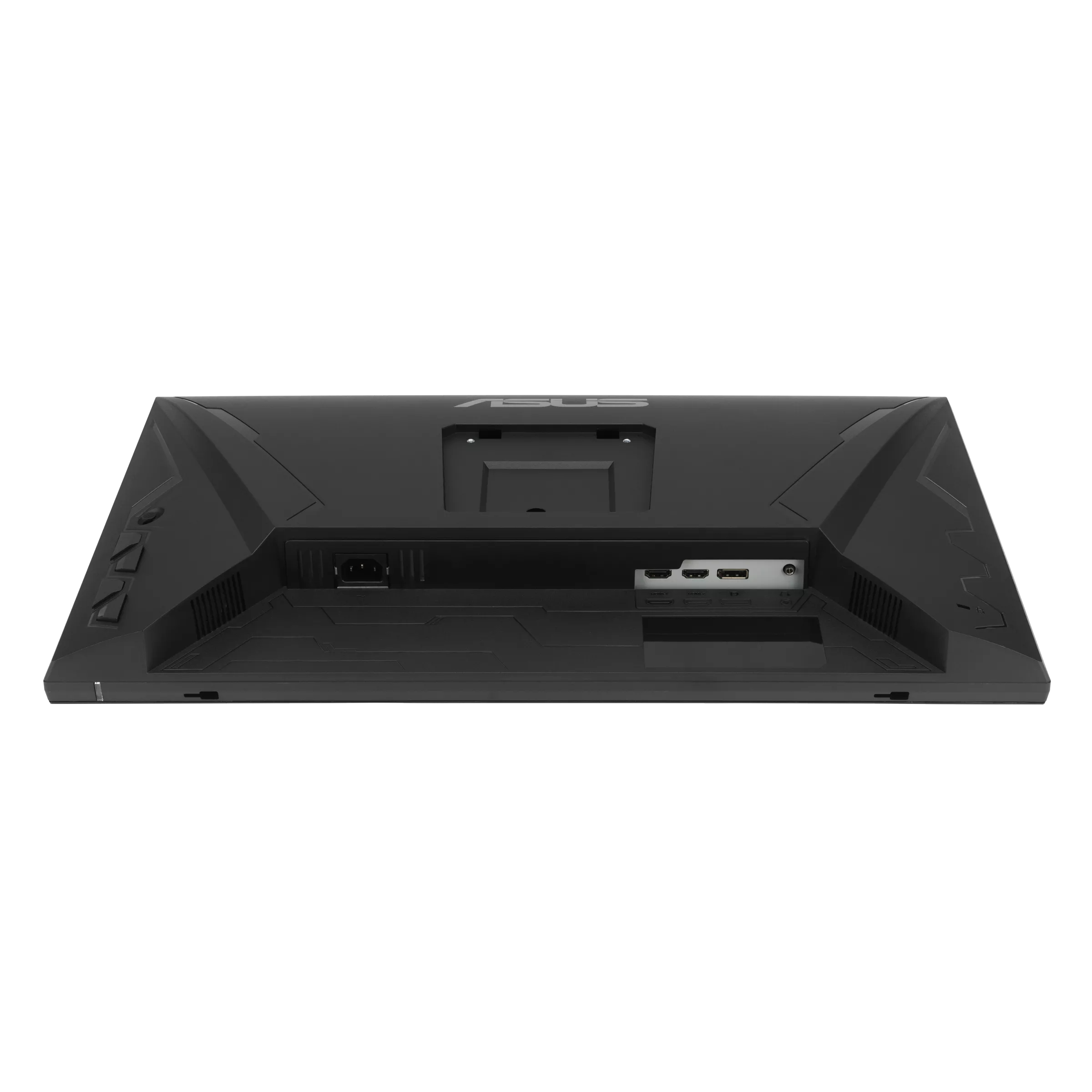 Vista posteriore di un monitor ASUS nero. Porte visibili: alimentazione, HDMI e DisplayPort.