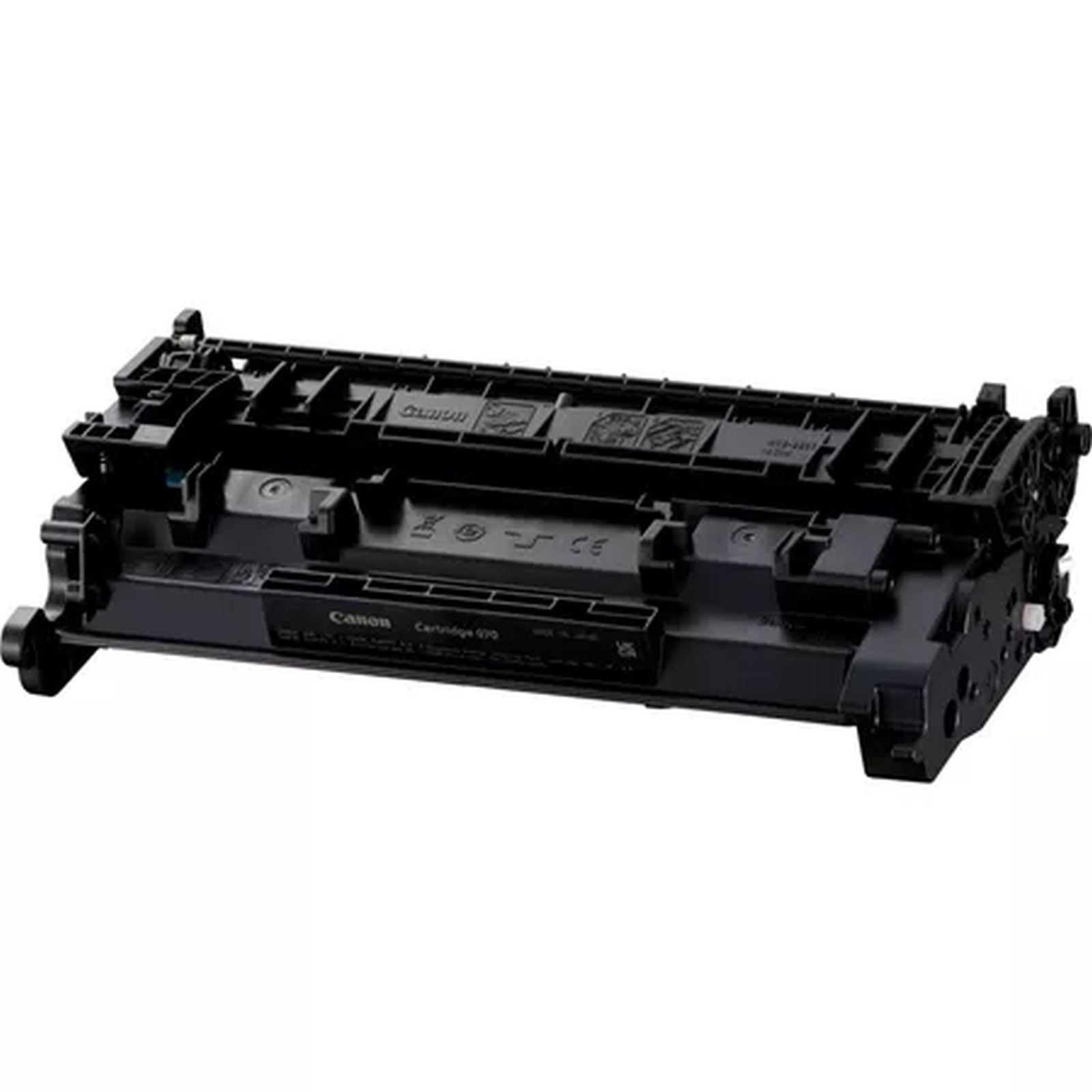 Una cartuccia toner nera Canon 320 su sfondo bianco. La cartuccia è nera con marchio Canon.