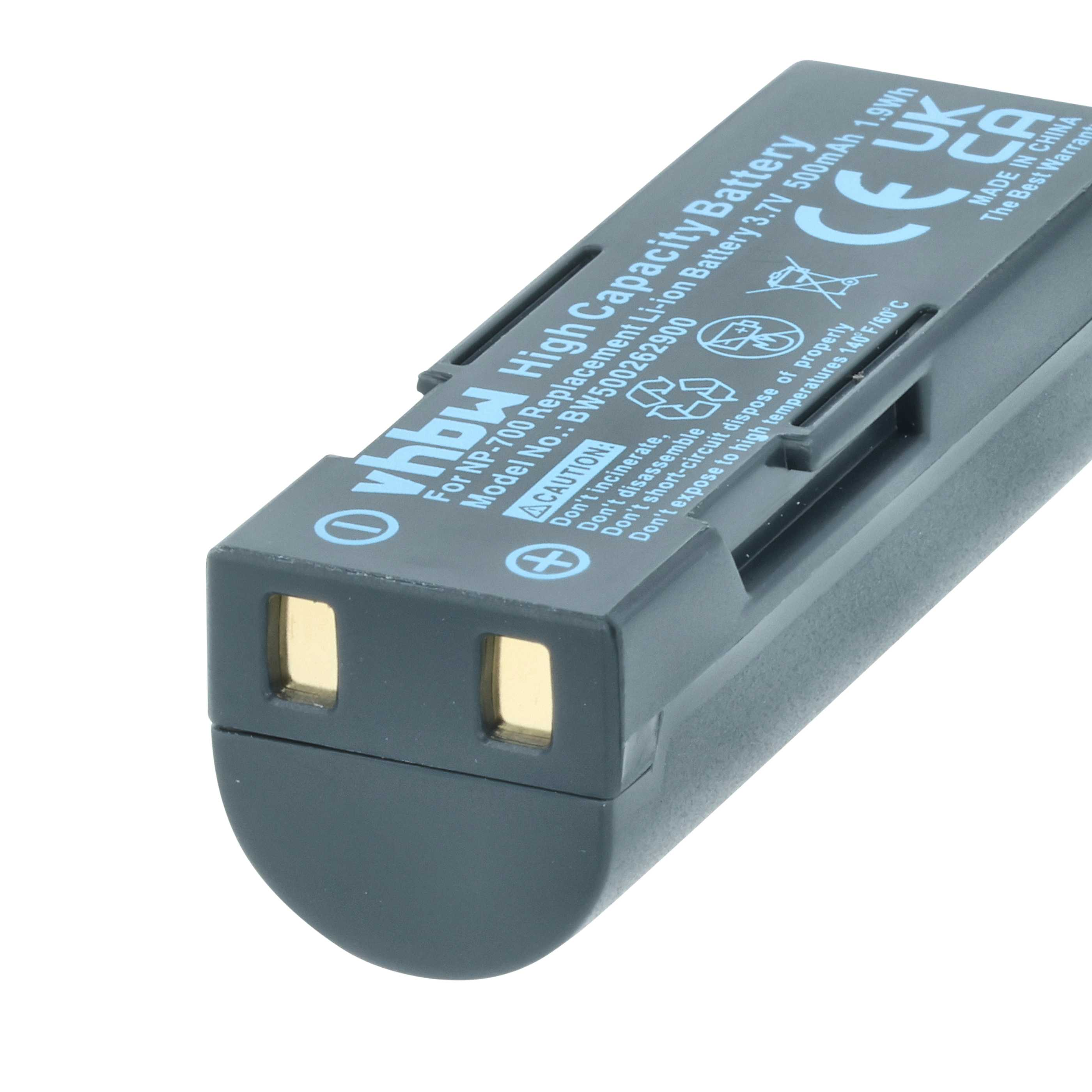 Graue Batterie mit goldenen Kontakten. Auf der Seite steht 'High Capacity Battery' und 'Made in China'.