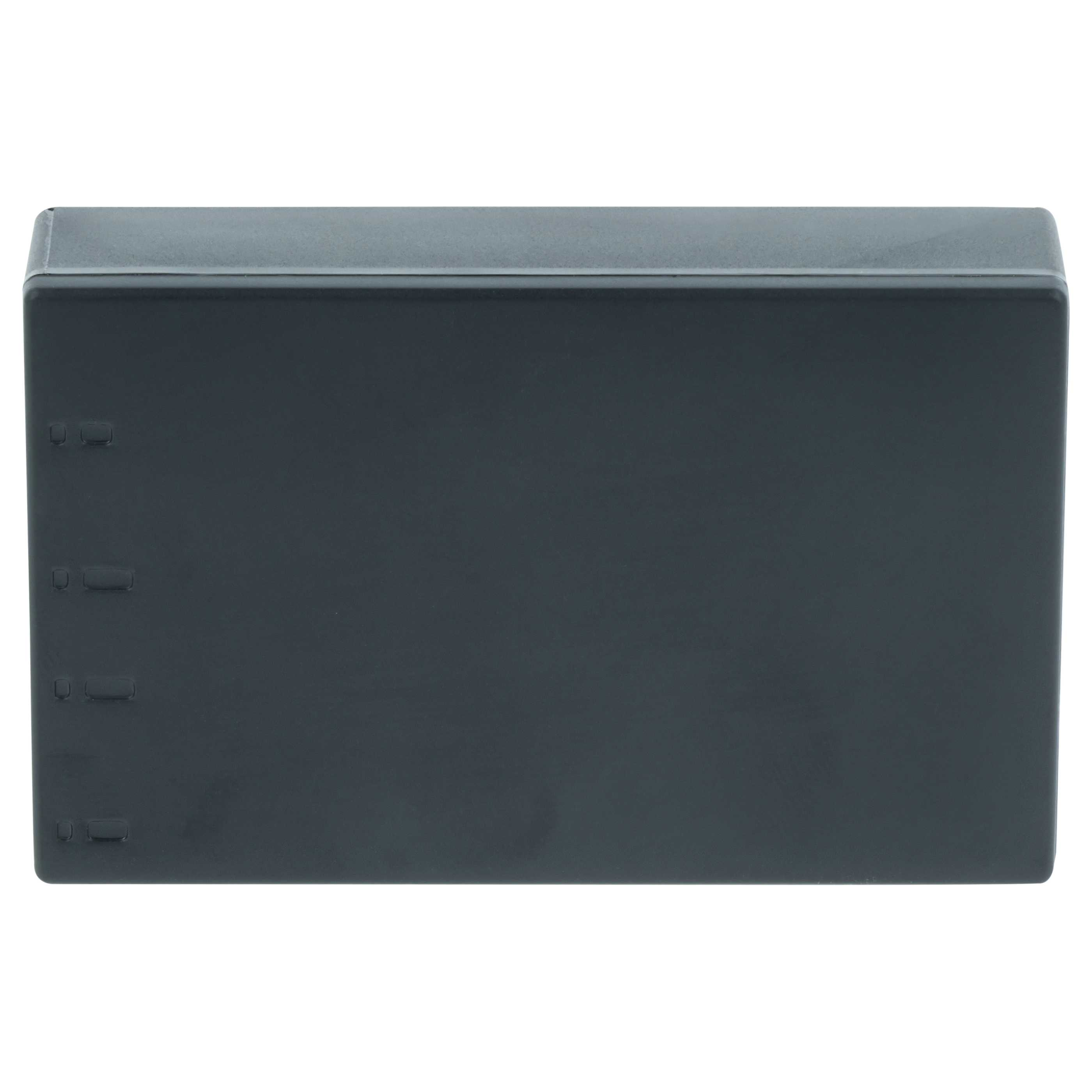 Eine rechteckige, dunkelgraue Box. Die Oberfläche hat ein mattes Finish. Kleine, vertiefte Details sind an der Seite sichtbar.