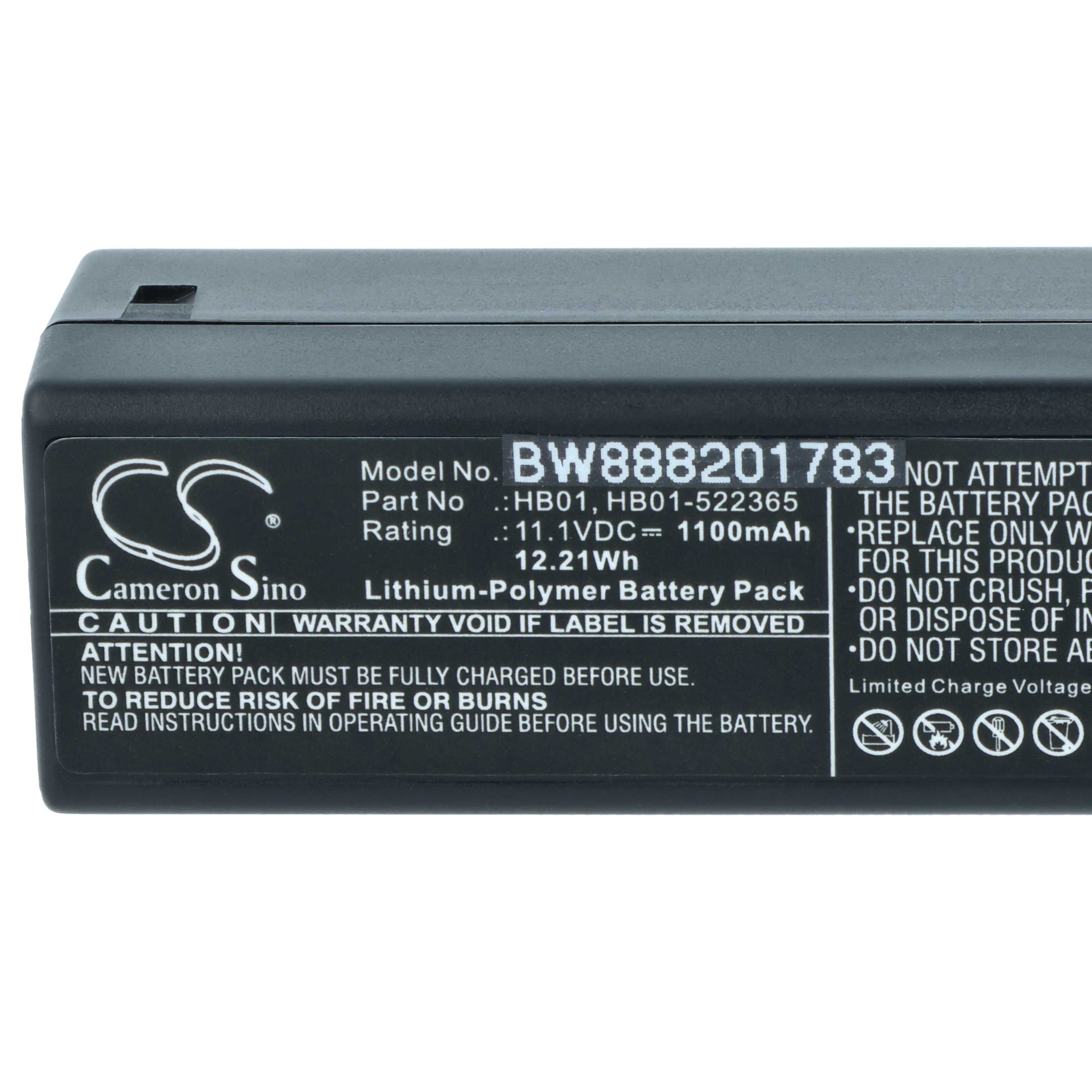 Schwarzer Akku mit weißem Text. Modellnummer BW888201783. Enthält Warnungen und Sicherheitshinweise.