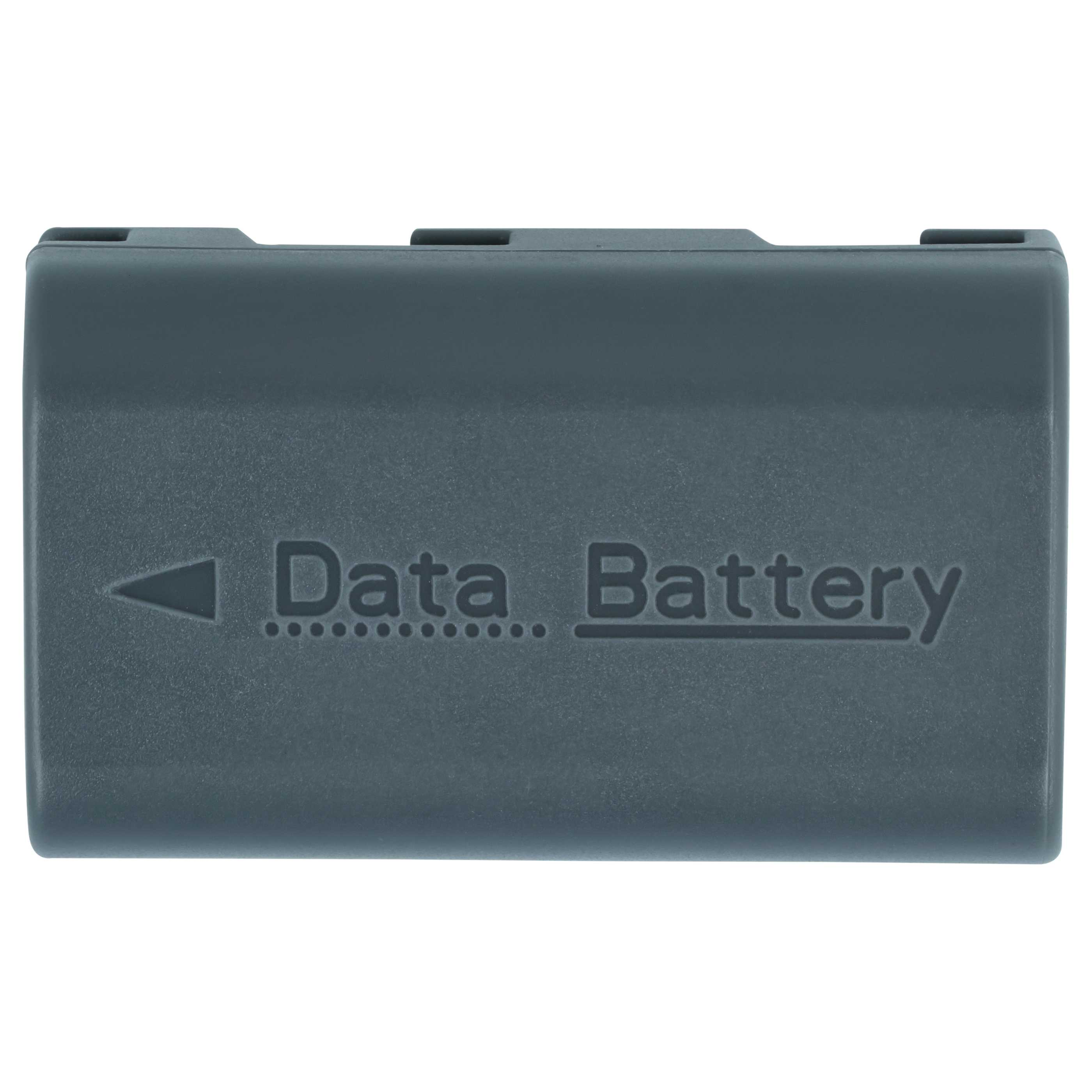 Ein grauer rechteckiger Datenakku mit dem Aufdruck 'Data Battery'. Ein Dreieck zeigt nach links.