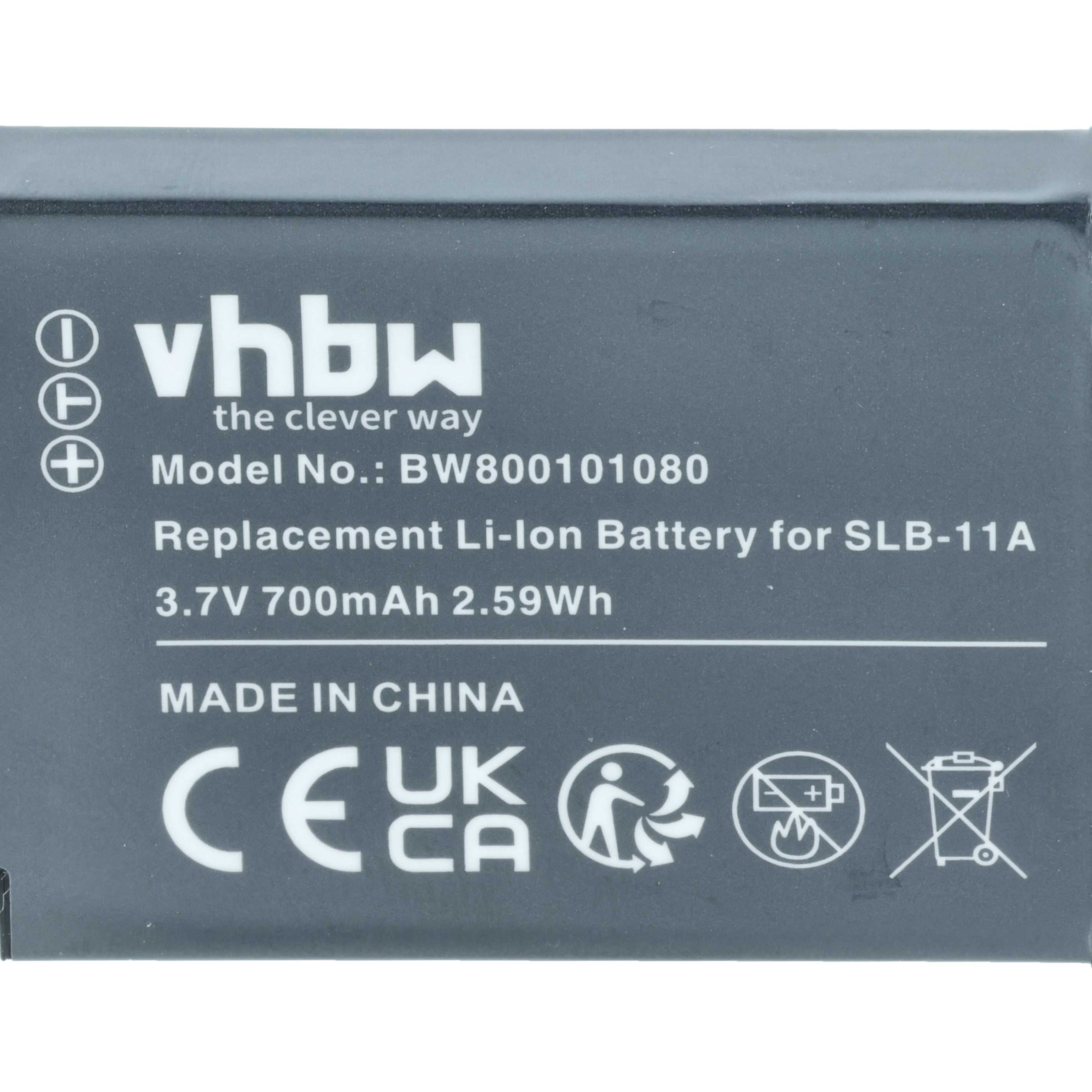Graue Batterie mit weißem Text. Sie trägt die Aufschrift vhbw, Modell-Nr.: BW800101080 und Made in China. Es gibt Symbole darauf.