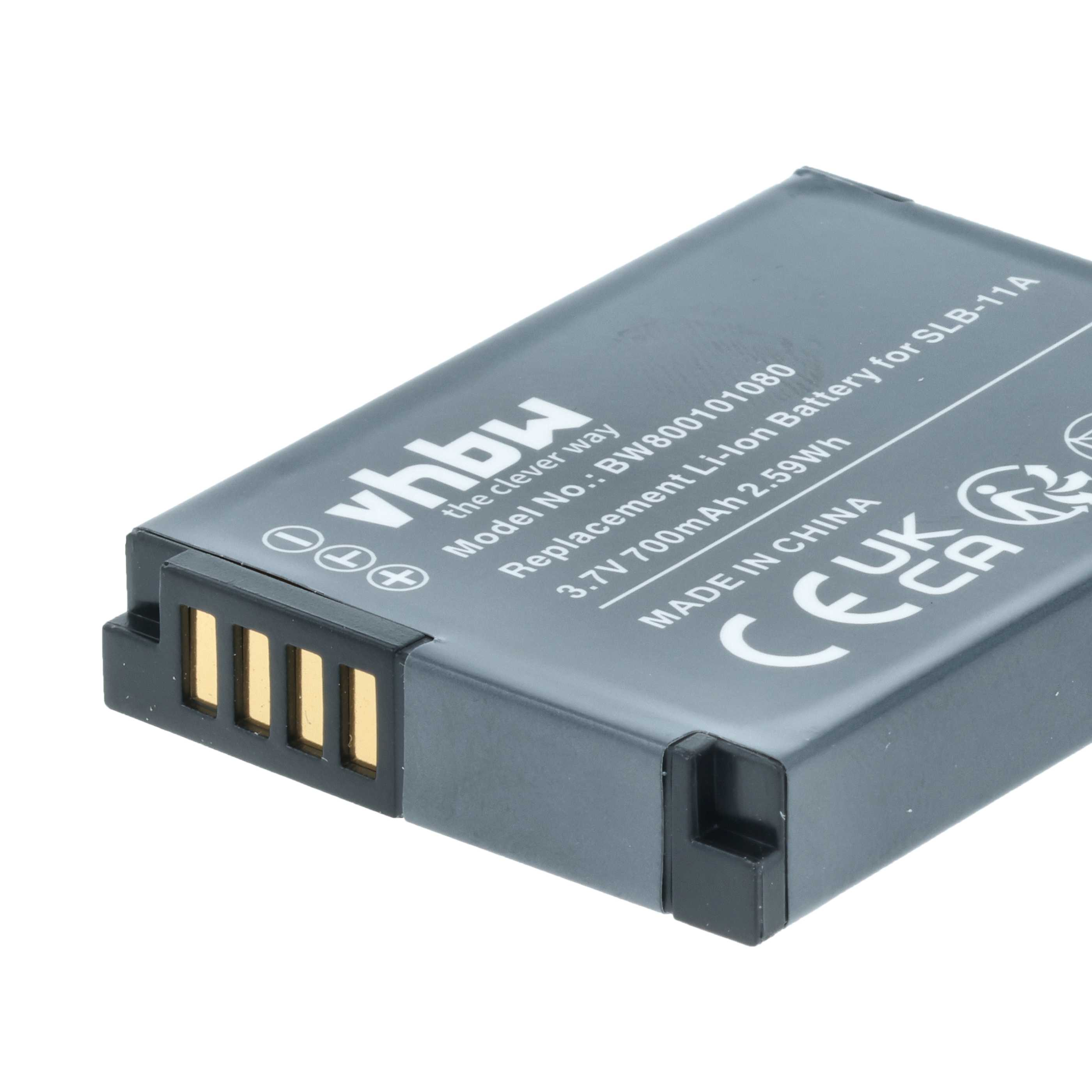 Graue vhbw-Batterie, Modell BW800101080. Sie hat goldene Anschlüsse und weißen Text, mit schwarzem Rahmen.