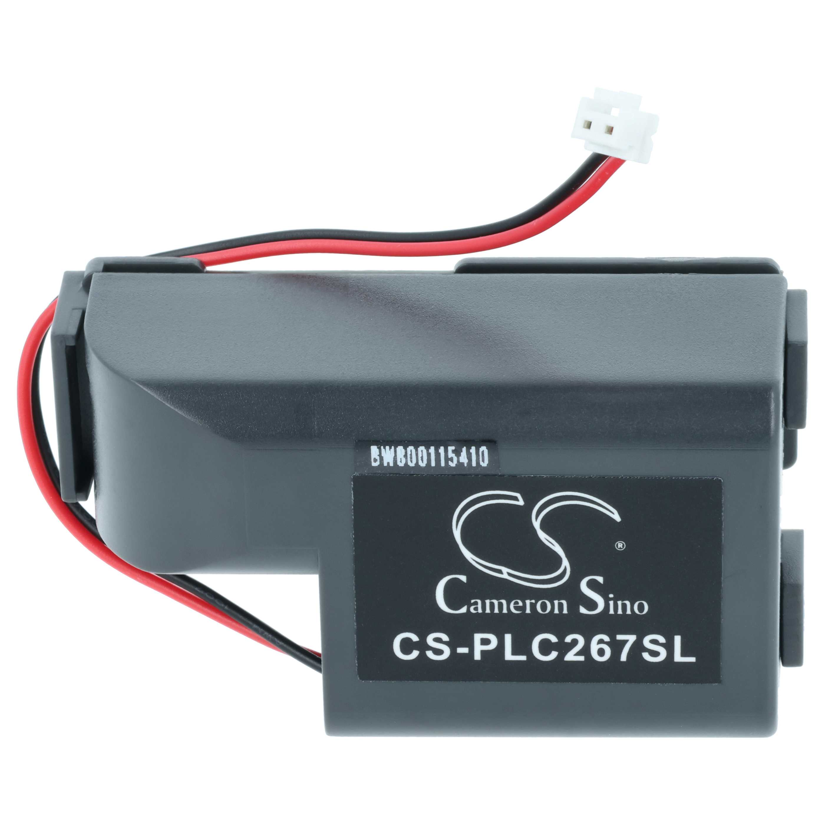 Ein graues Batteriepack mit schwarzen und roten Drähten und einem weißen Stecker. Es hat ein Etikett mit 'CS' und 'Cameron Sino'.