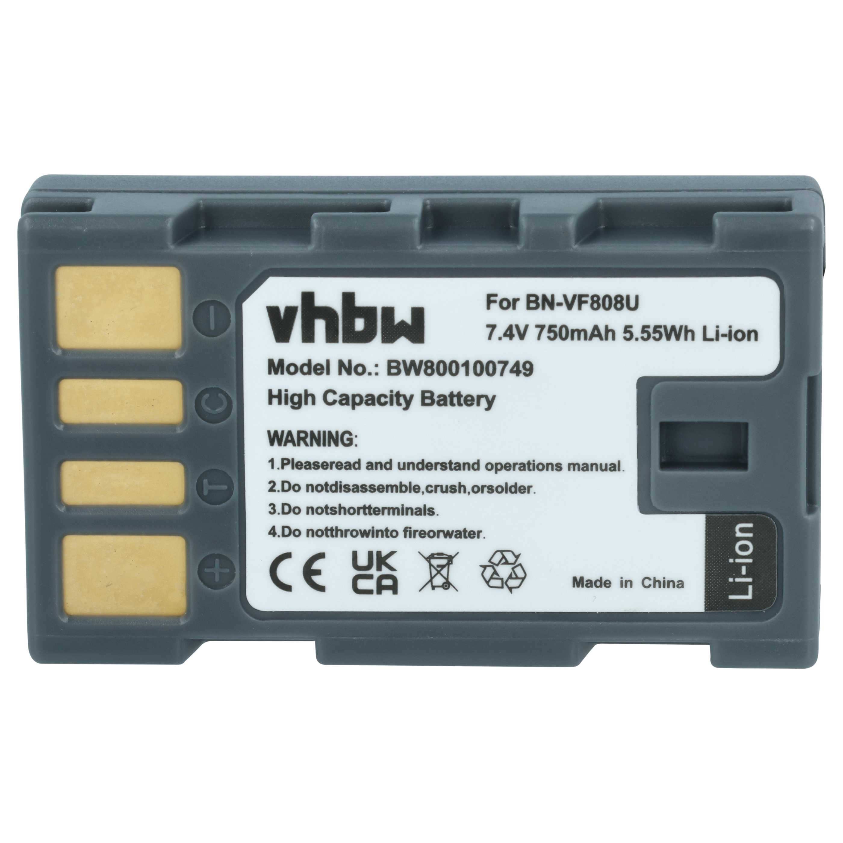 Graue vhbw-Batterie mit weißem Etikett. Text enthält Modell, Spannung und Sicherheitshinweise.