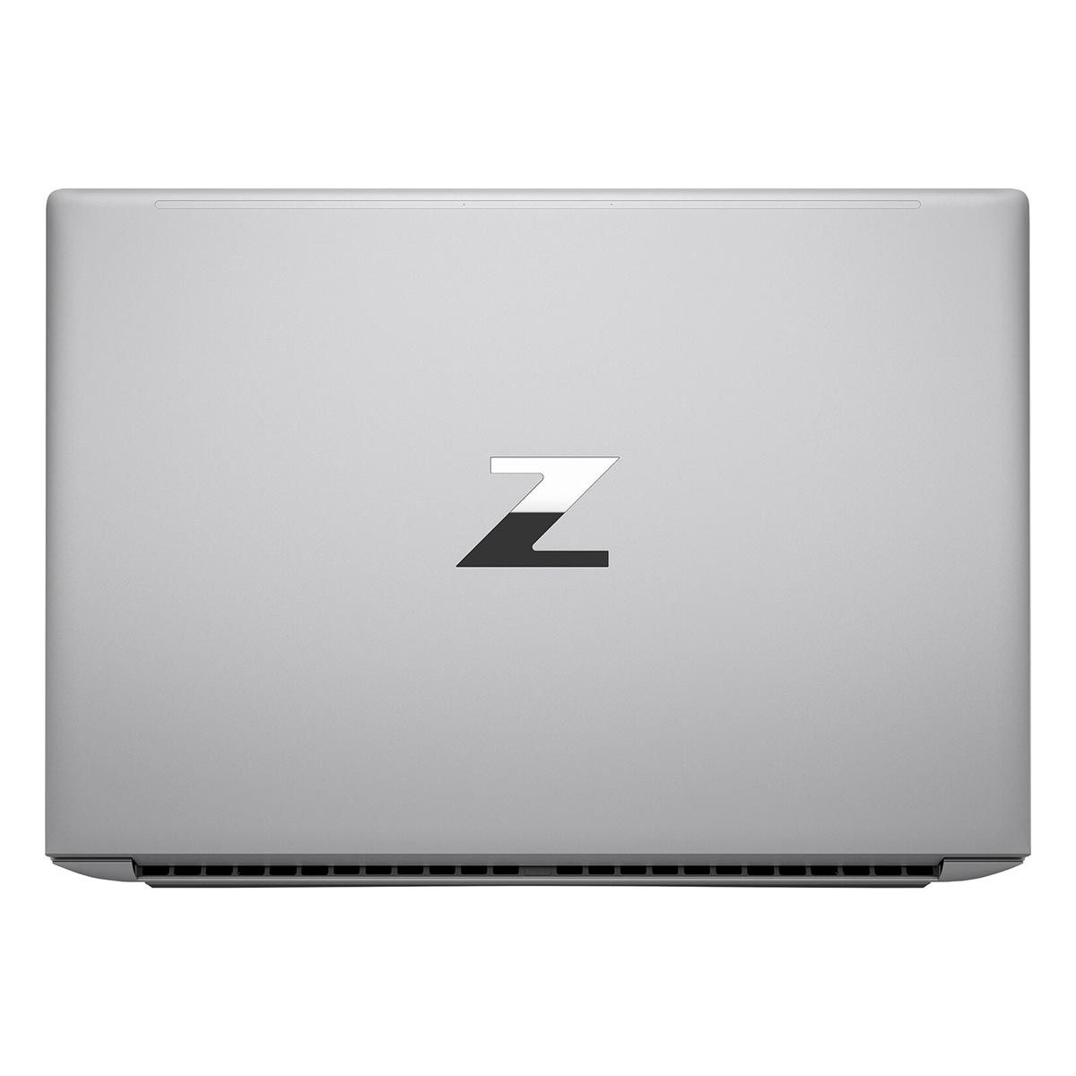 Tył srebrnego laptopa z wystylizowanym logo 'Z' w kolorze białym i czarnym. Laptop na białym tle.