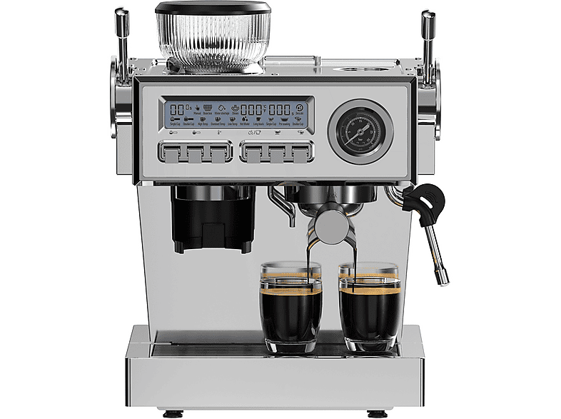 DEWELLING Siebträgermaschine EM653 Kaffeemaschine mit Milchaufschäumer 20 Bar 2200 Watt Siebträger Silber