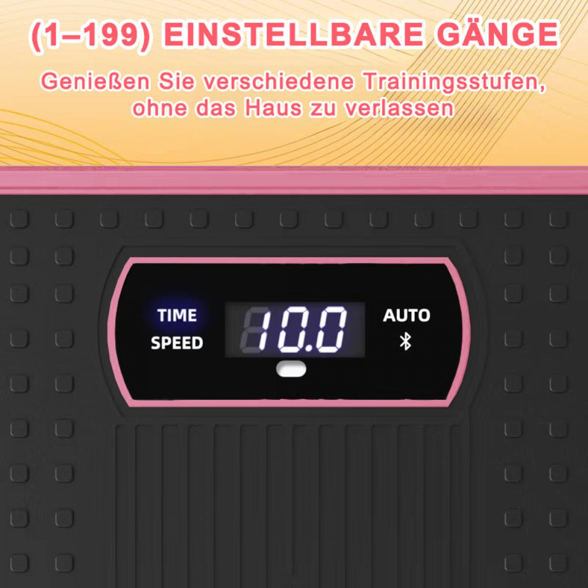 Ein digitales Display zeigt 10.0, TIME und SPEED. Der Text besagt einstellbare Gänge und genießen Sie Trainingsstufen, ohne das Haus zu verlassen.