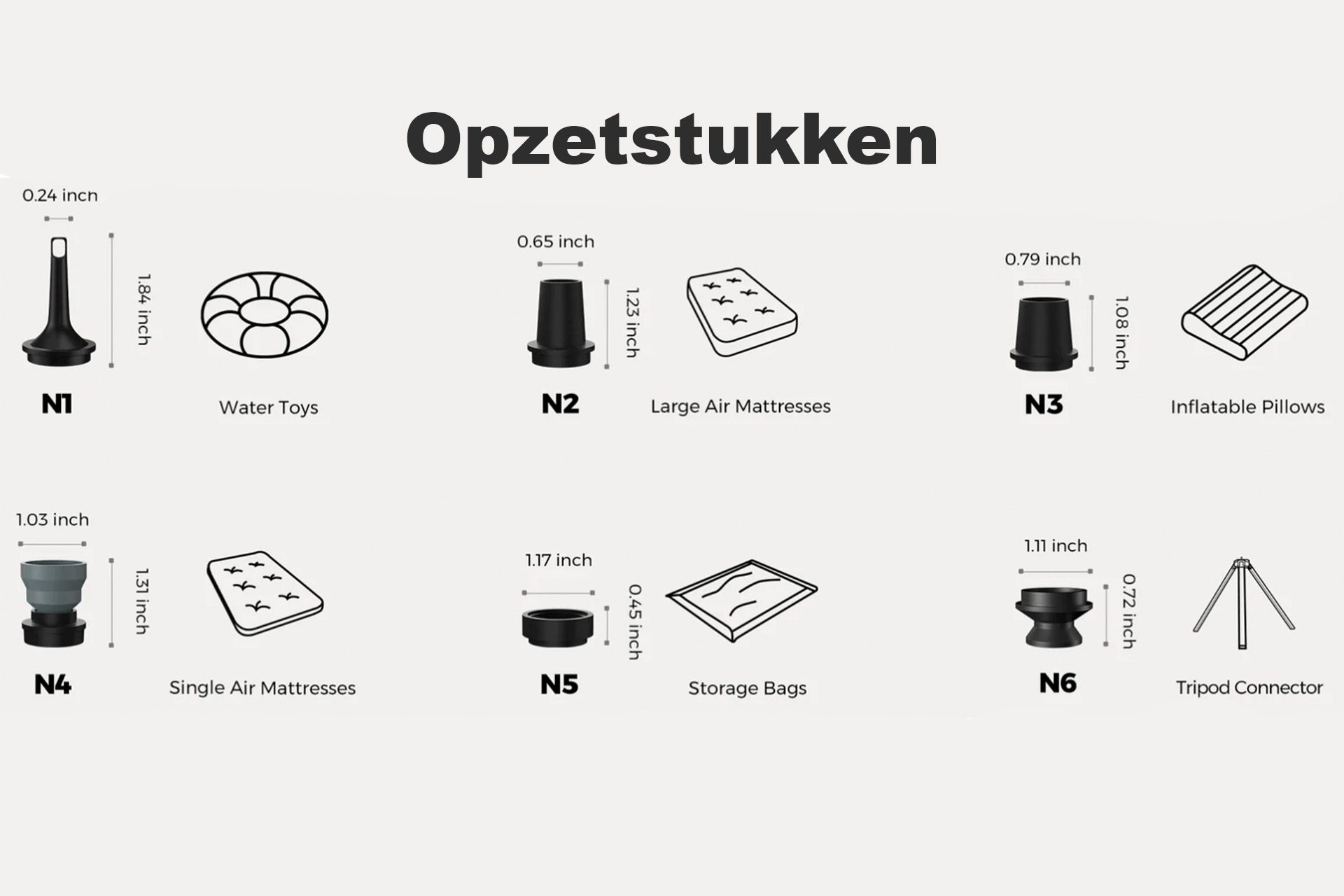 Das Bild zeigt verschiedene aufblasbare Produktteile mit Maßen und Etiketten, darunter Wasserspielzeug und Matratzen.