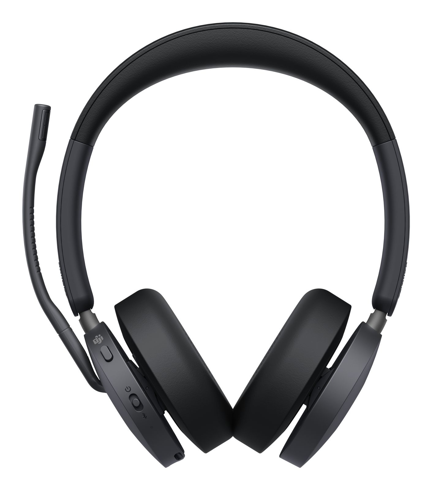 Casque noir avec microphone. Le casque a un bandeau et des oreillettes rembourrés. Le microphone s'étend de l'écouteur gauche.