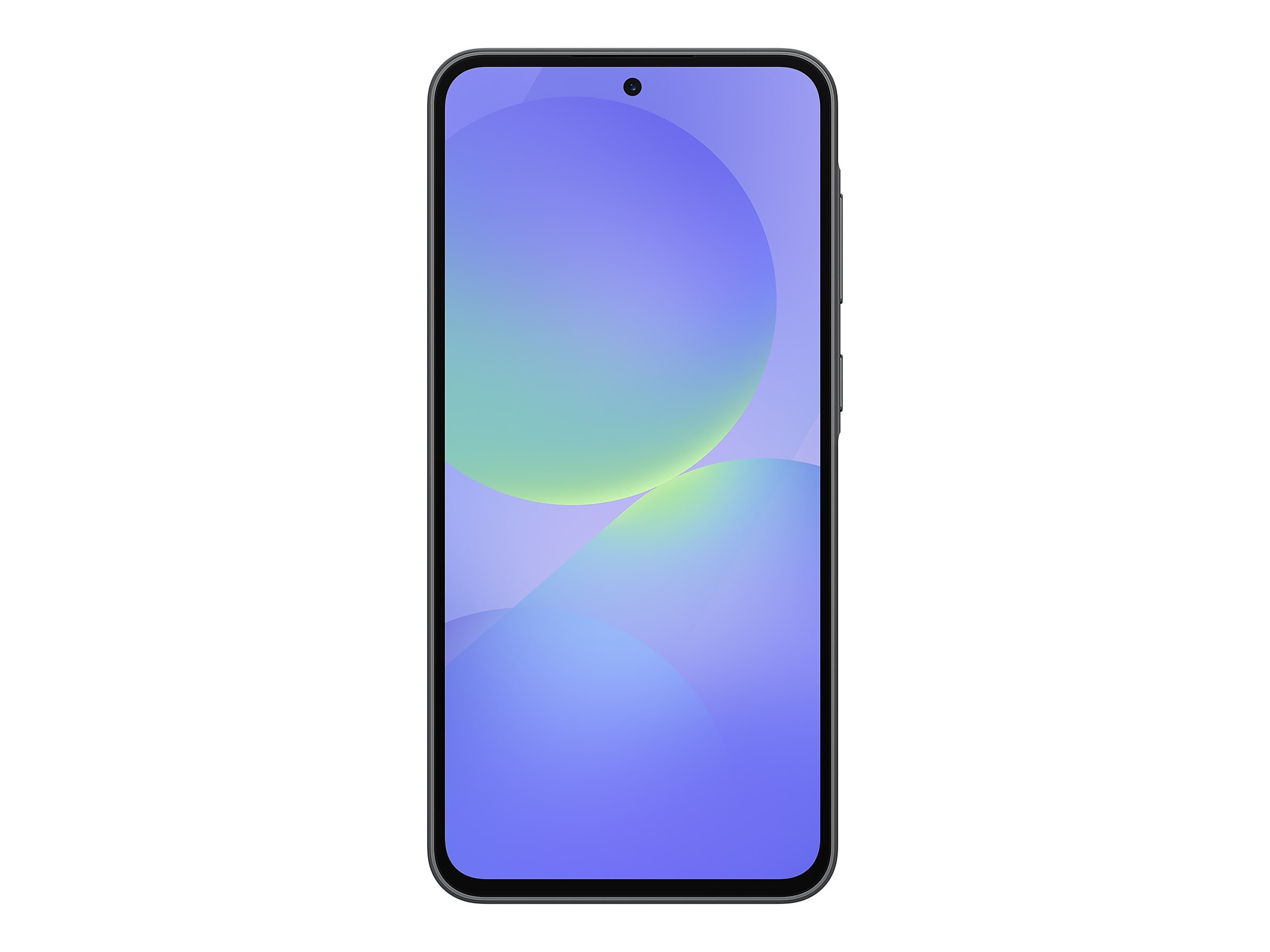 Un smartphone avec un écran dégradé bleu et vert. Le téléphone a un cadre noir et un fond blanc.