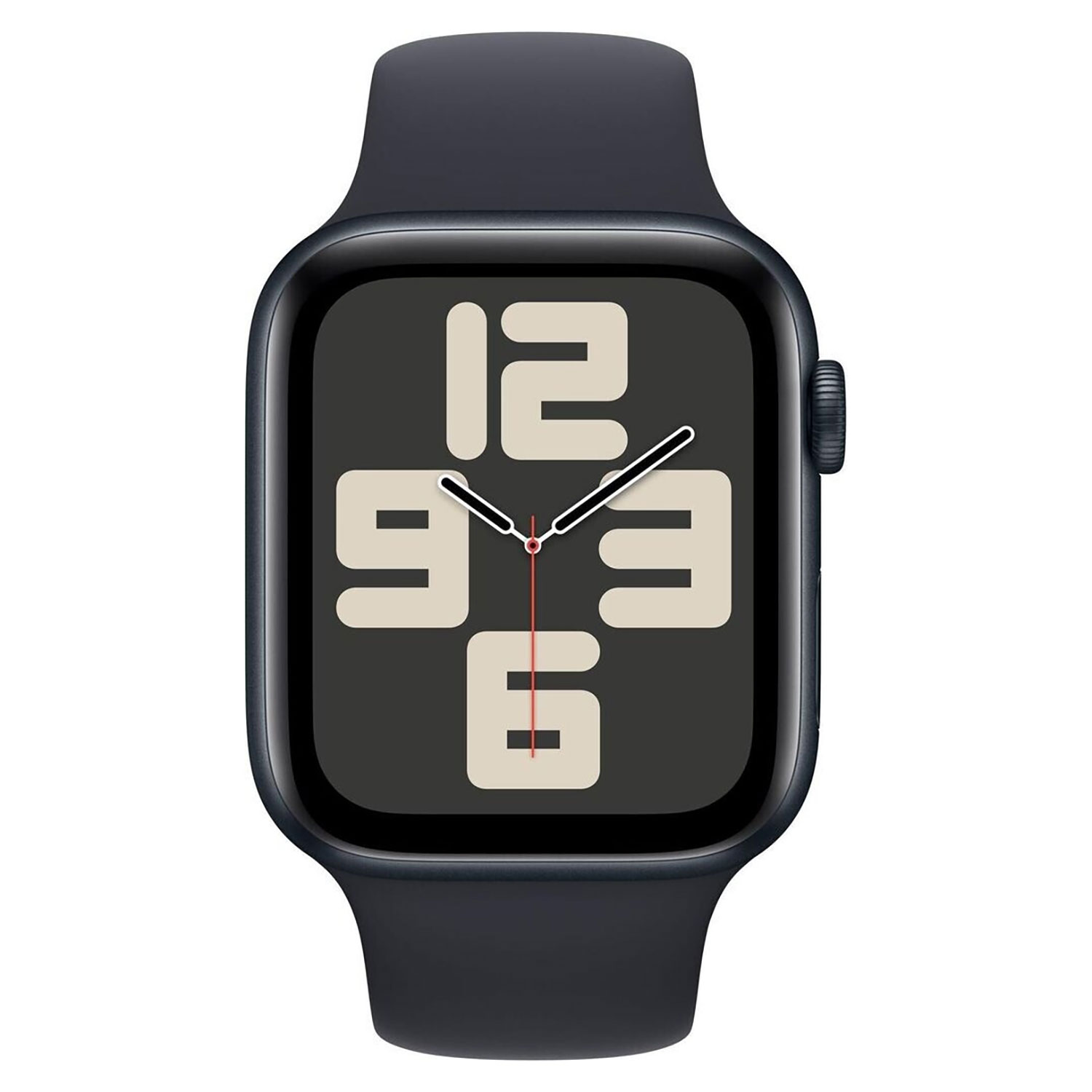 Une Apple Watch bleu foncé avec l'heure affichée. Les chiffres 12, 3, 6 et 9 sont en évidence sur le cadran.
