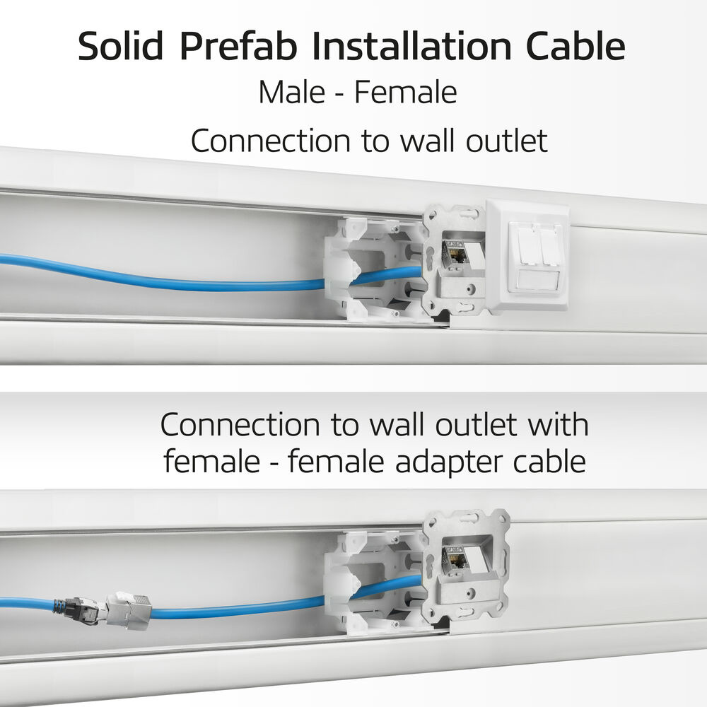 Afbeelding toont elektrische kabels, stopcontacten en wandverbindingen. Boven: Directe verbinding. Onder: Adapterkabelverbinding.