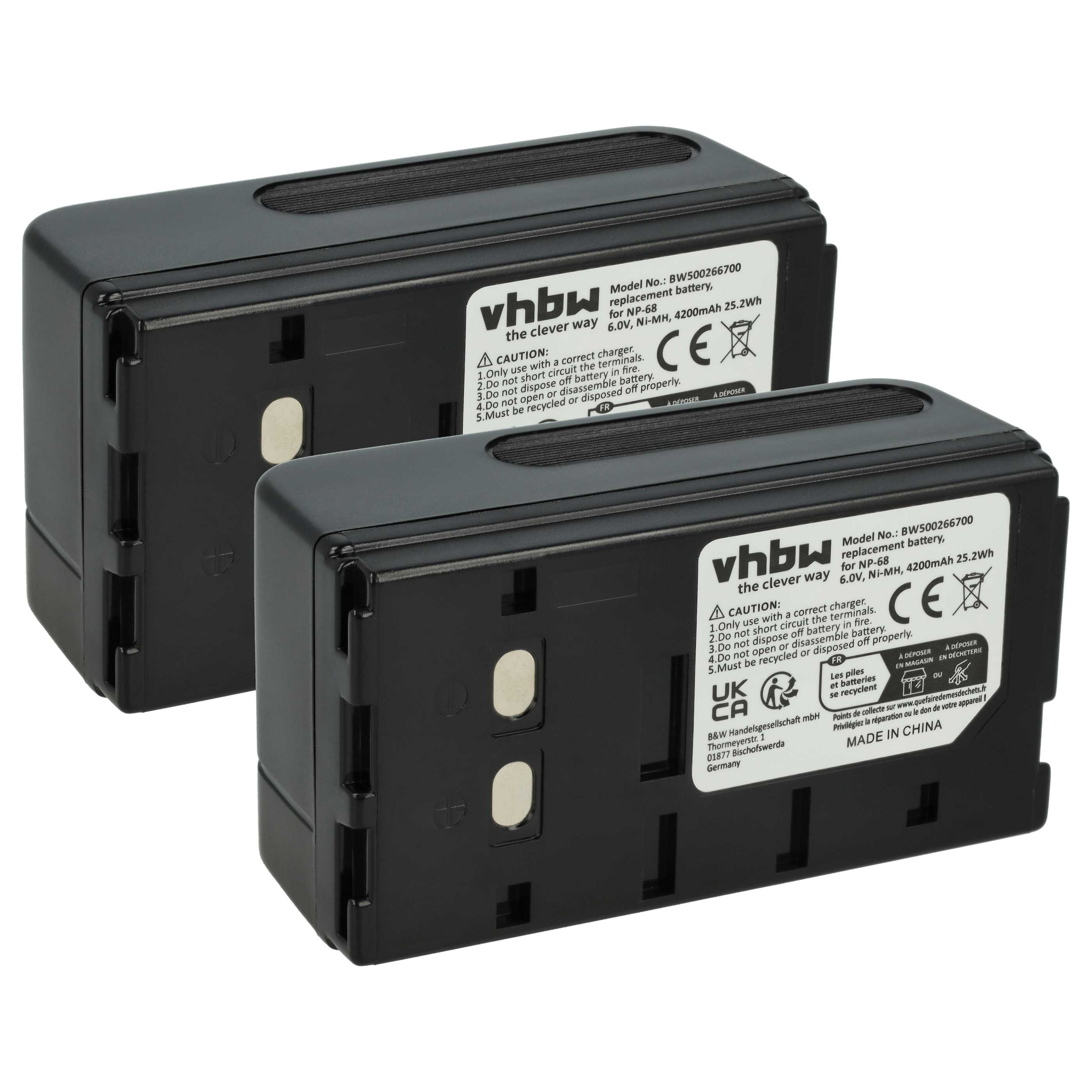 Zwei schwarze Batterien mit weißen Etiketten werden angezeigt. Die Etiketten haben Text, Logos und Warnhinweise.