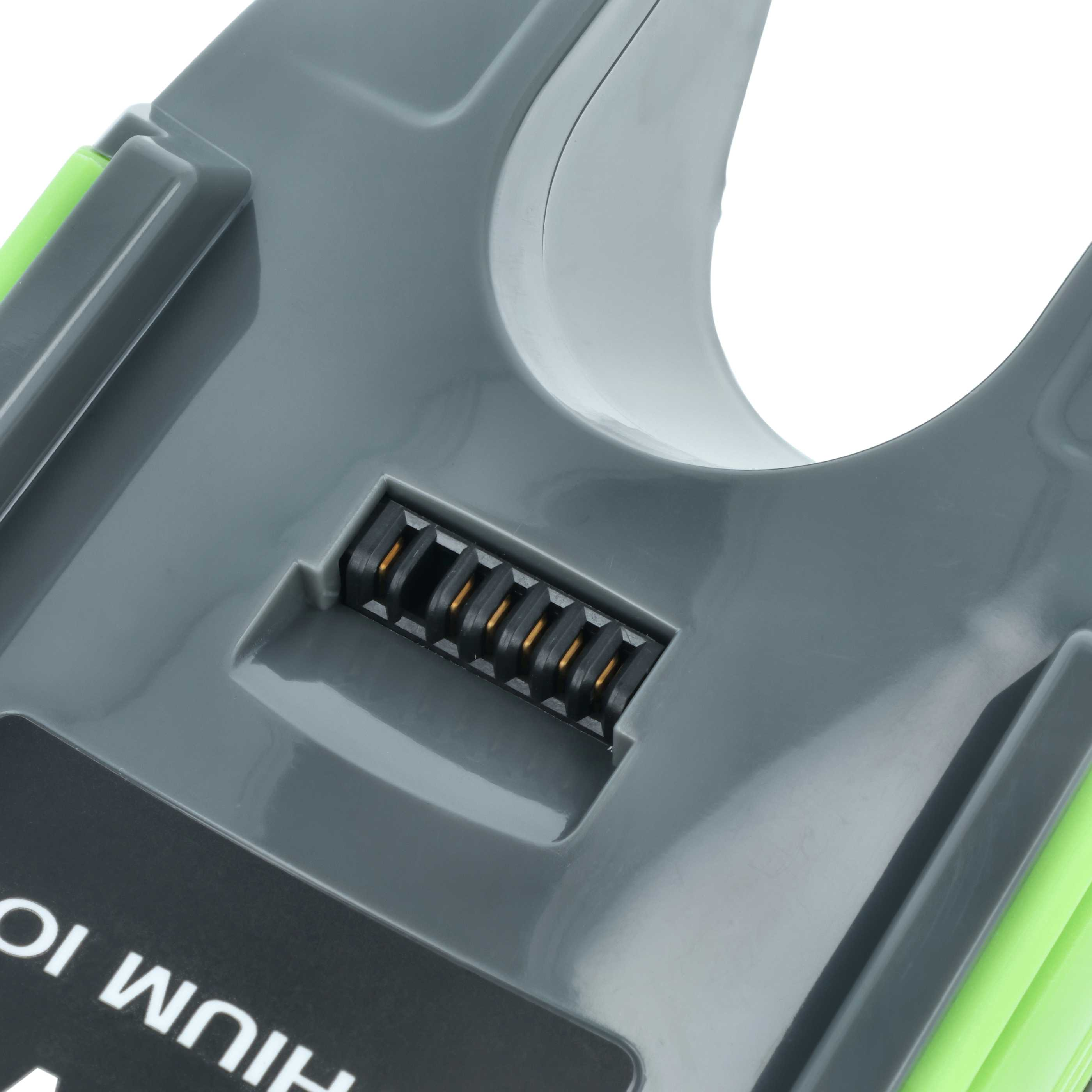 Nahaufnahme eines grau-grünen Kunststoffgeräts. Es hat einen Stecker mit Goldstiften.