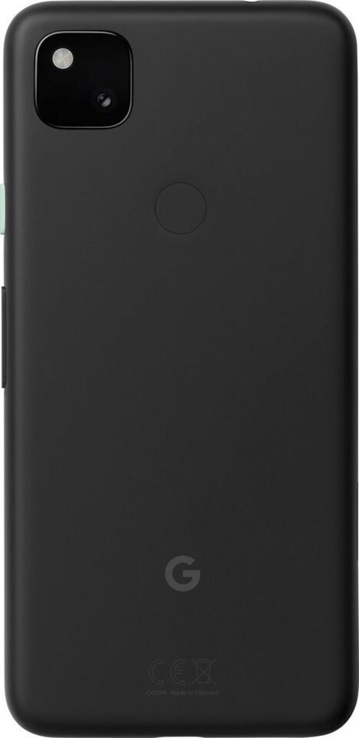 Parte trasera de smartphone negro con cámara, flash, logo de Google y texto regulatorio. Diseño moderno.