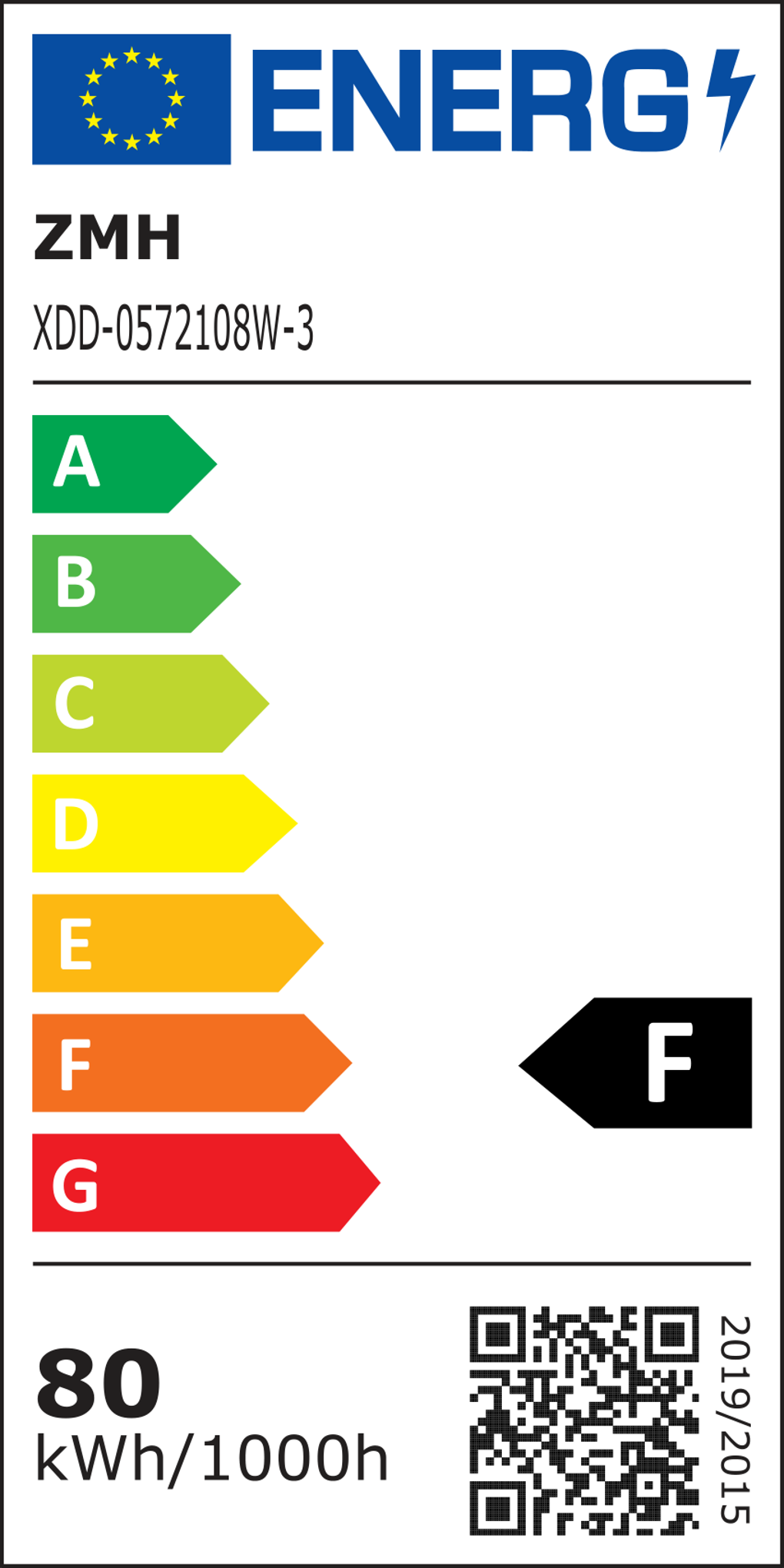 Energielabel, das die Energieeffizienz eines Produkts zeigt. Es hat eine Skala von A bis G, wobei A am effizientesten ist.