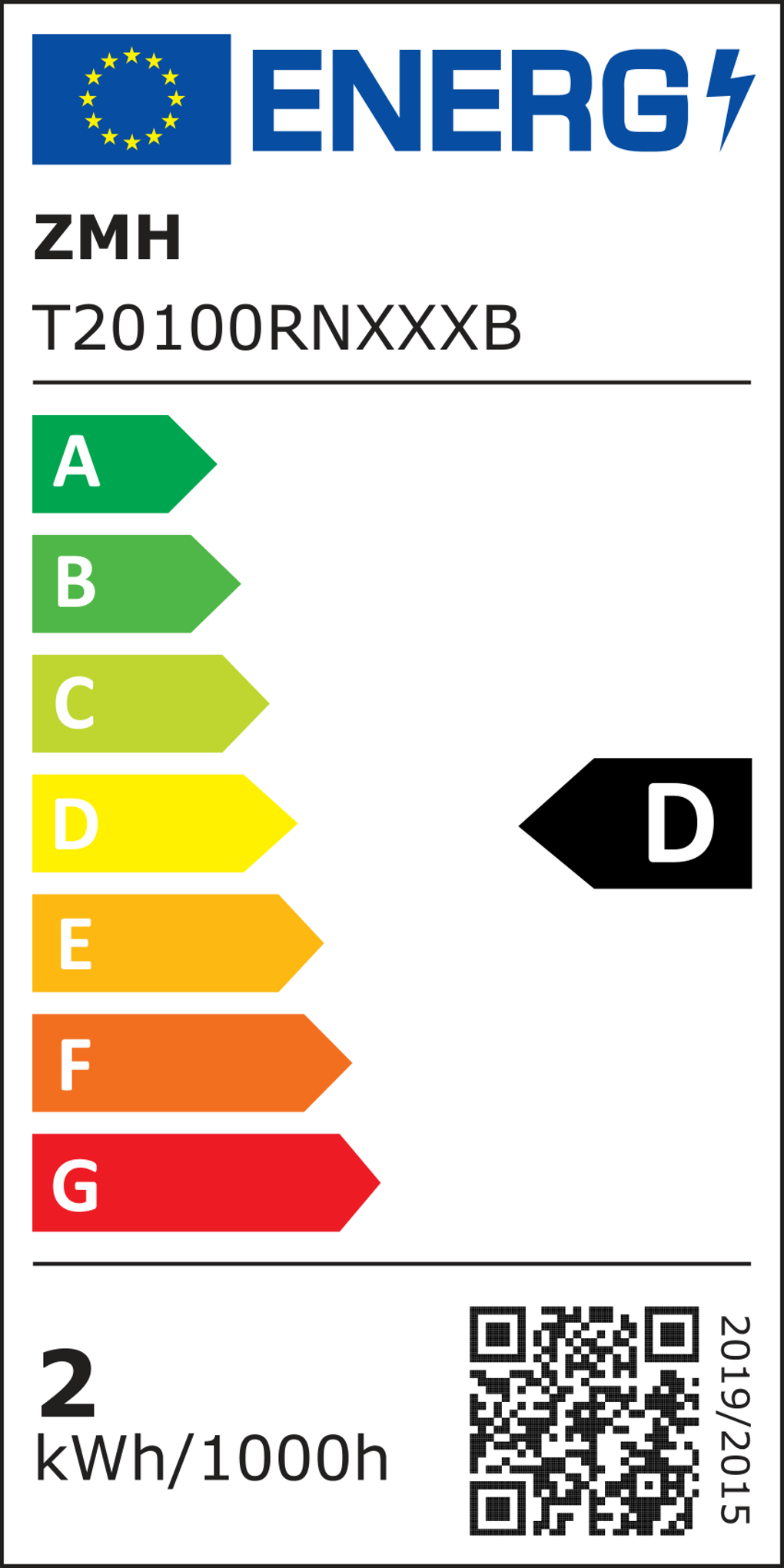 Energielabel mit Bewertung D. Es zeigt die Europaflagge, das Wort ENERG und eine Skala von A bis G.