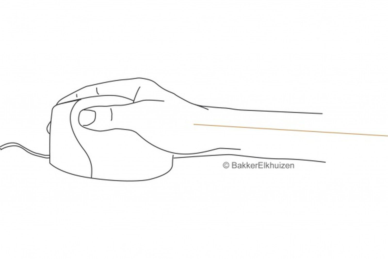 Line drawing of a hand holding a computer mouse. The arm extends to the right. The logo © BakkerElkhuizen is in the bottom right.