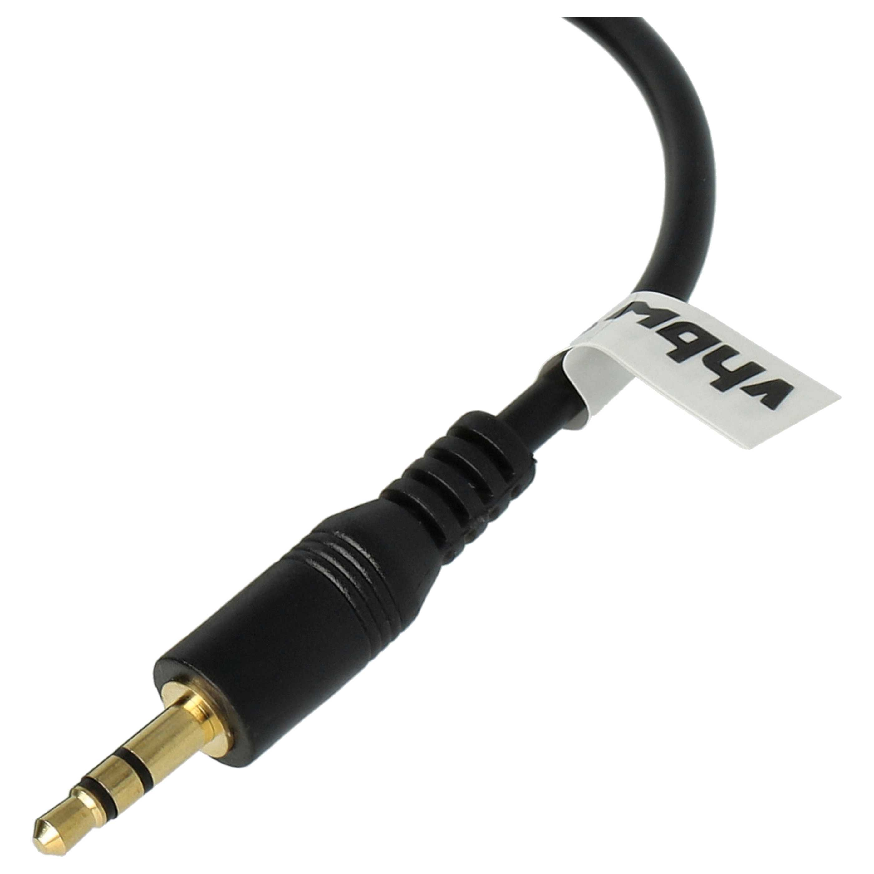 Schwarzer Audio-Stecker mit goldener Spitze. Ein weißes Etikett mit der Aufschrift 'vhbw'. Kabel ist schwarz.