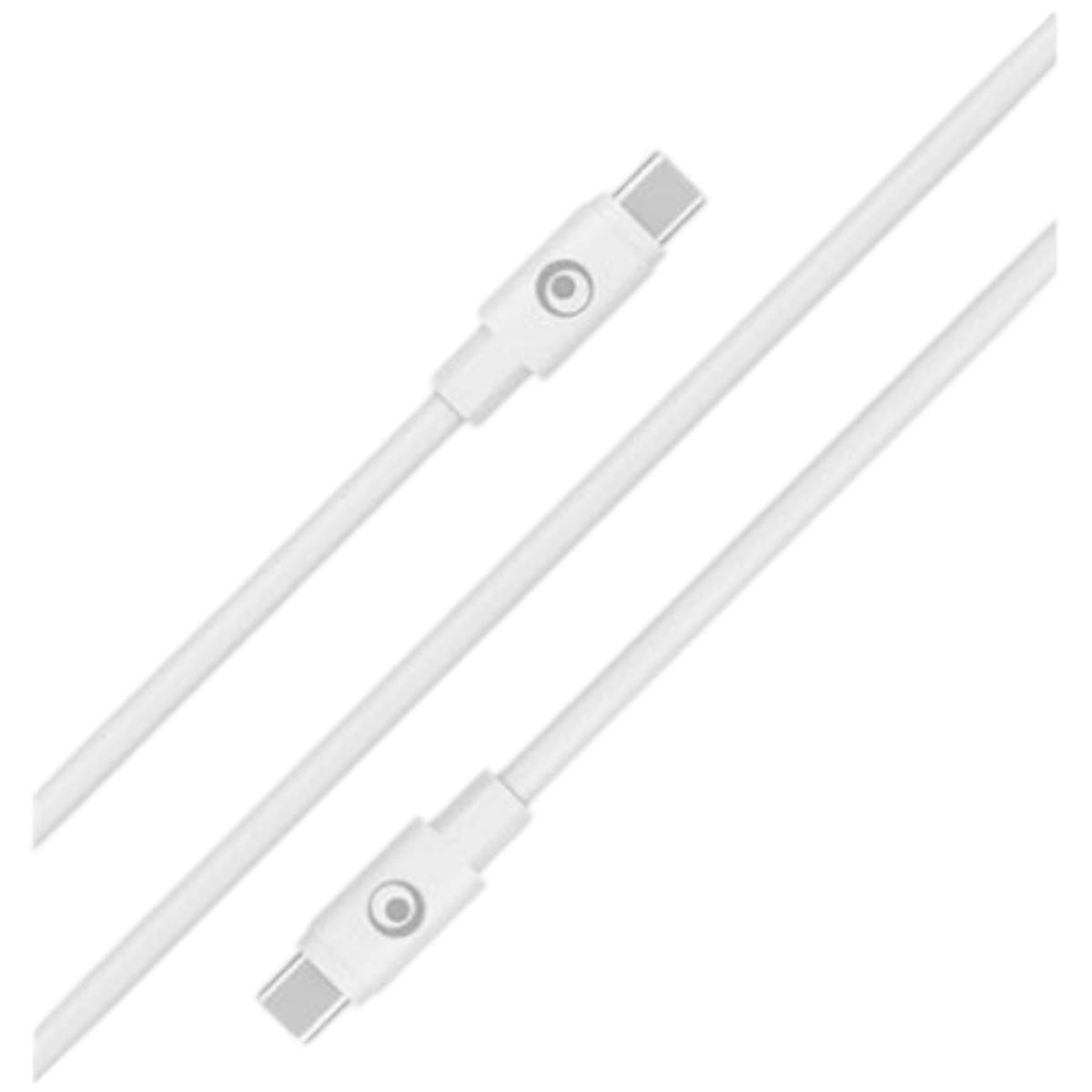 Cavo di ricarica USB-C bianco con due connettori. Il cavo è in diagonale.