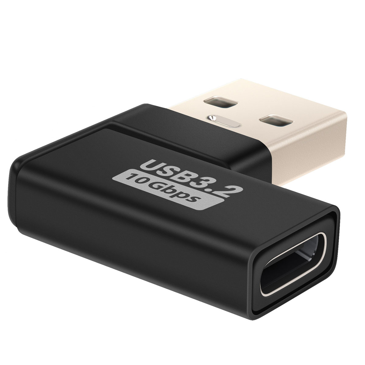 Una chiavetta USB 3.2 nera, con l'etichetta '10 Gbps', con un connettore argentato e una porta USB color crema.