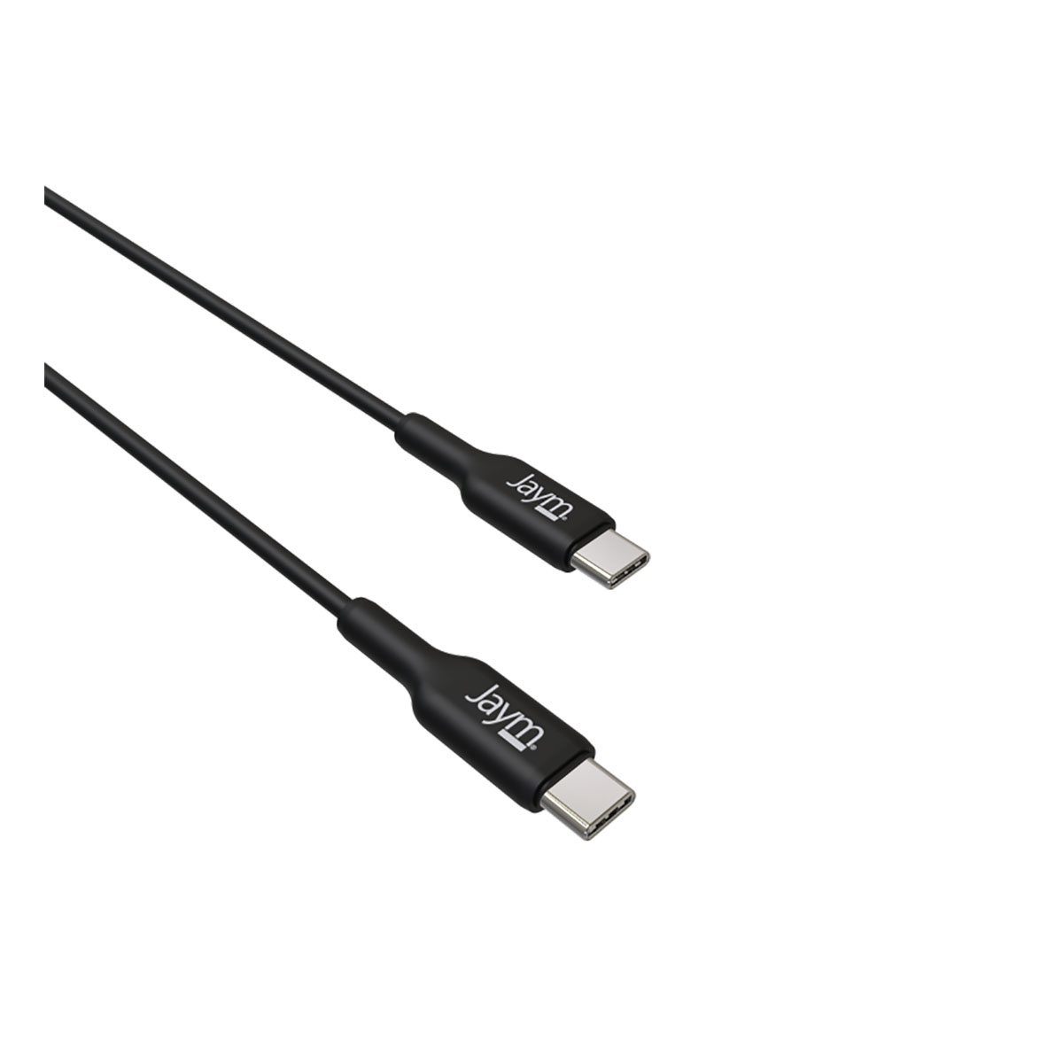 Due cavi USB-C neri. Ogni cavo ha il logo 'Jaym' sul connettore. Sfondo bianco.