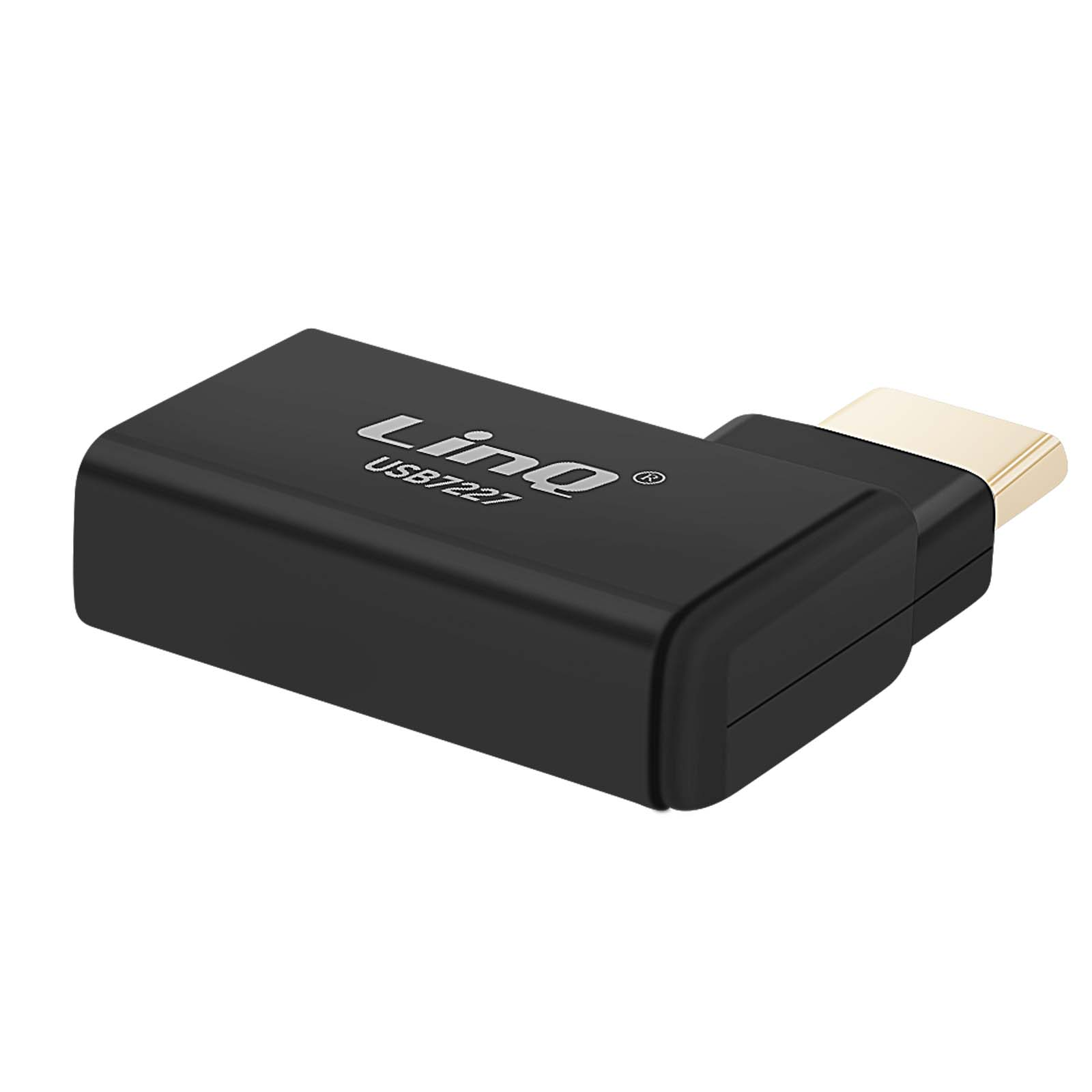 Un adattatore Linq USB7227 nero con connettore HDMI.