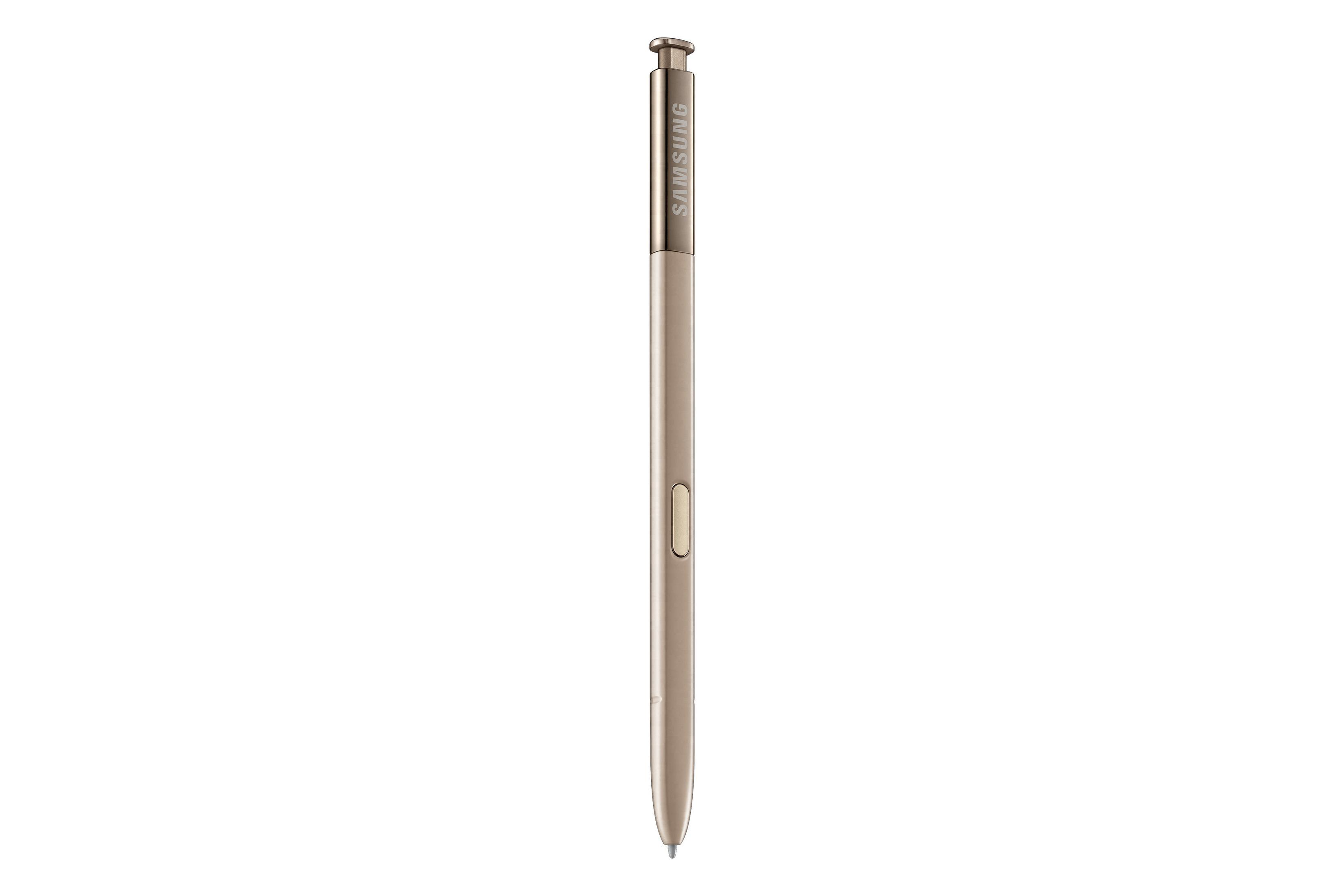 Una S Pen Samsung oro rosa, in posizione verticale. Ha un corpo cilindrico e un pulsante.