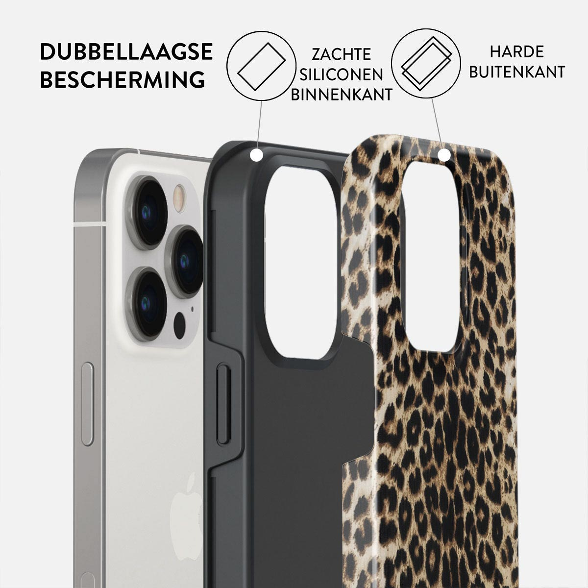 Custodia per telefono con protezione a doppio strato. Silicone morbido all'interno, duro all'esterno. Design leopardato.