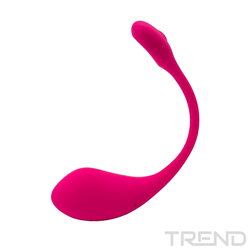 Zakrzywiona, różowa zabawka erotyczna na białym tle. Zabawka ma zaokrąglony koniec i smukły, zakrzywiony trzonek.