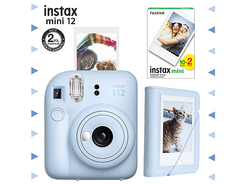 FUJIFILM Instax mini 12 Fotoğraf Makinesi-20'li Film ve Mini Albüm Bundle Set Mavi