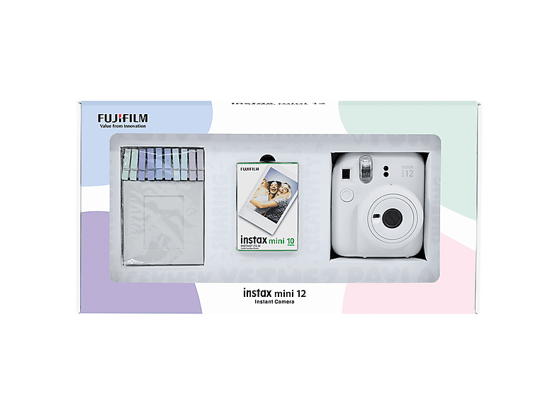 FUJIFILM Instax mini 12 Fotoğraf Makinesi 10'lu Film ve Mandal Bundle Set Beyaz