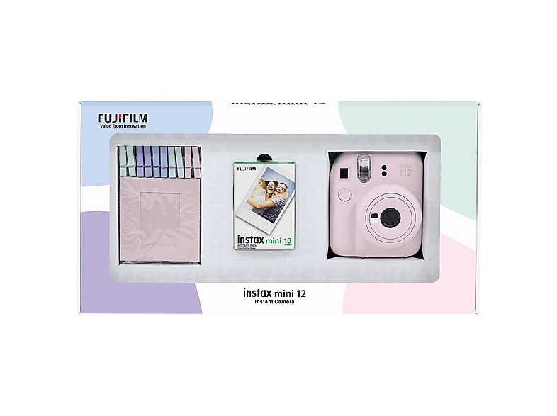 FUJIFILM Instax mini 12 Fotoğraf Makinesi 10'lu Film ve Mandal Bundle Set Pembe