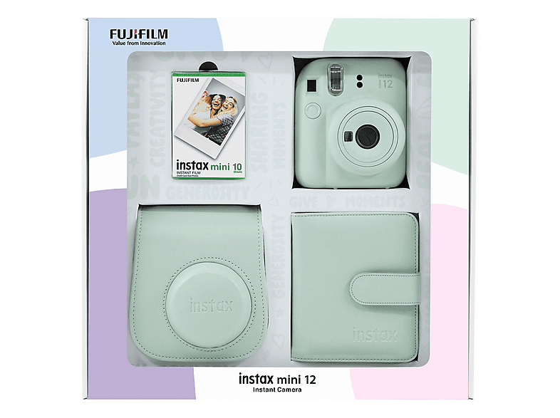 FUJIFILM Instax mini 12 Fotoğraf Makinesi 10'lu Film Kare Albüm ve Deri Kılıf Bundle Set Yeşil