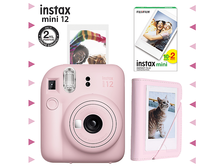 FUJIFILM Instax mini 12 Fotoğraf Makinesi-20'li Film ve Mini Albüm Bundle Set Pembe