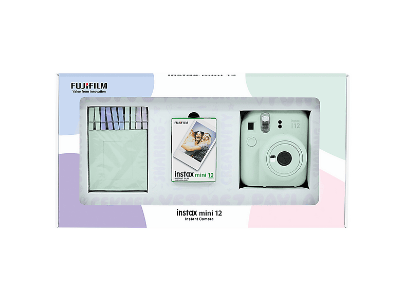 FUJIFILM Instax mini 12 Fotoğraf Makinesi 10'lu Film ve Mandal Bundle Set Yeşil